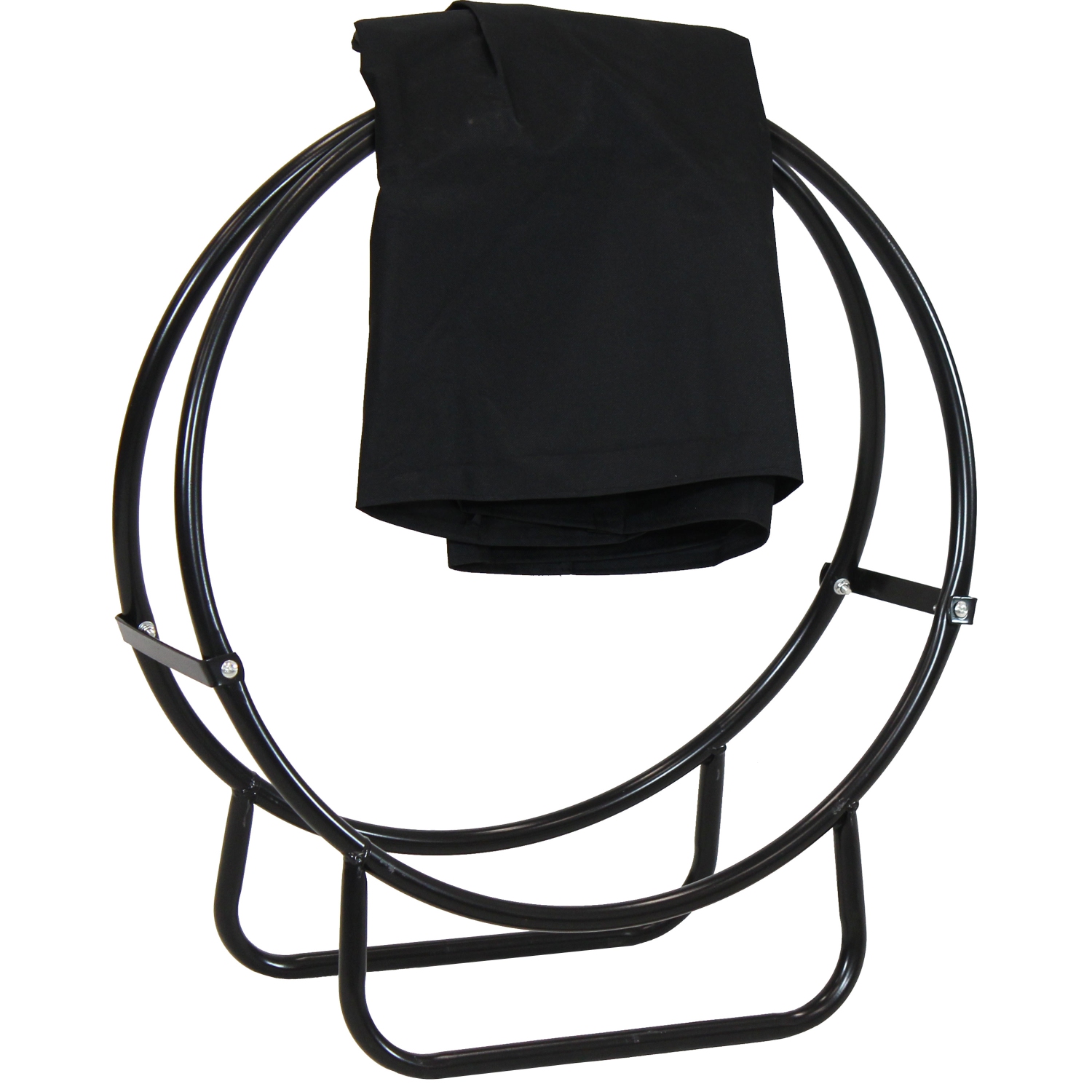 Sunnydaze 24 in Powder-Coated Steel Firewood Log Hoop Rack with Black Cover