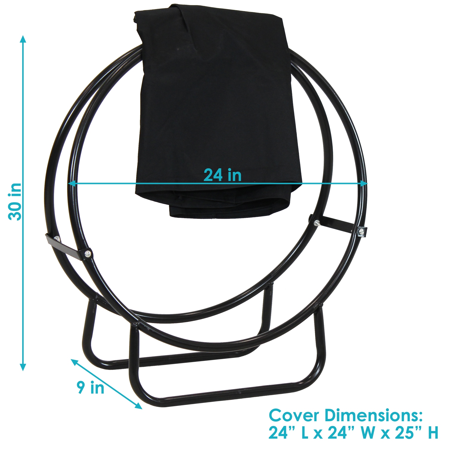 Sunnydaze 24 in Powder-Coated Steel Firewood Log Hoop Rack with Black Cover