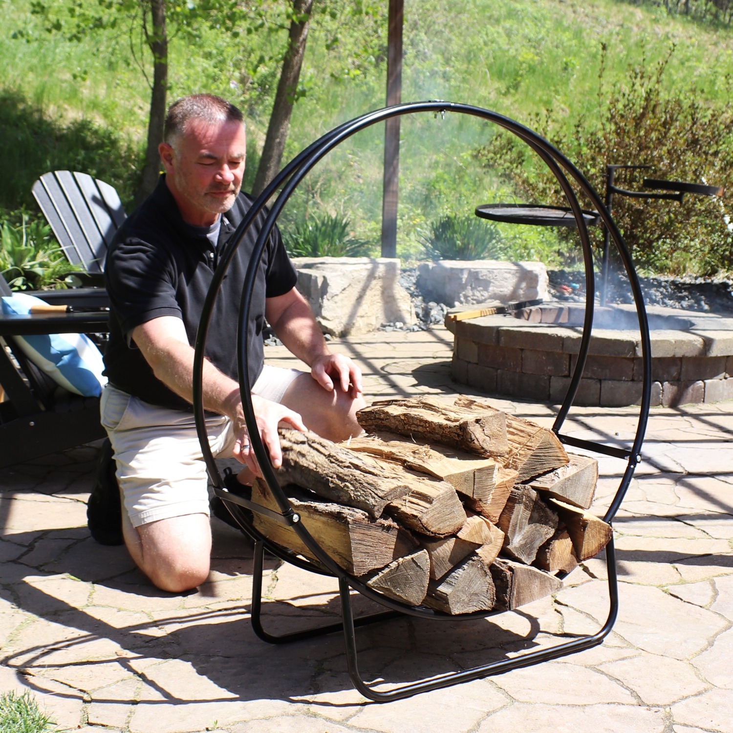 Sunnydaze 48 in Black Powder-Coated Steel Firewood Log Hoop Rack