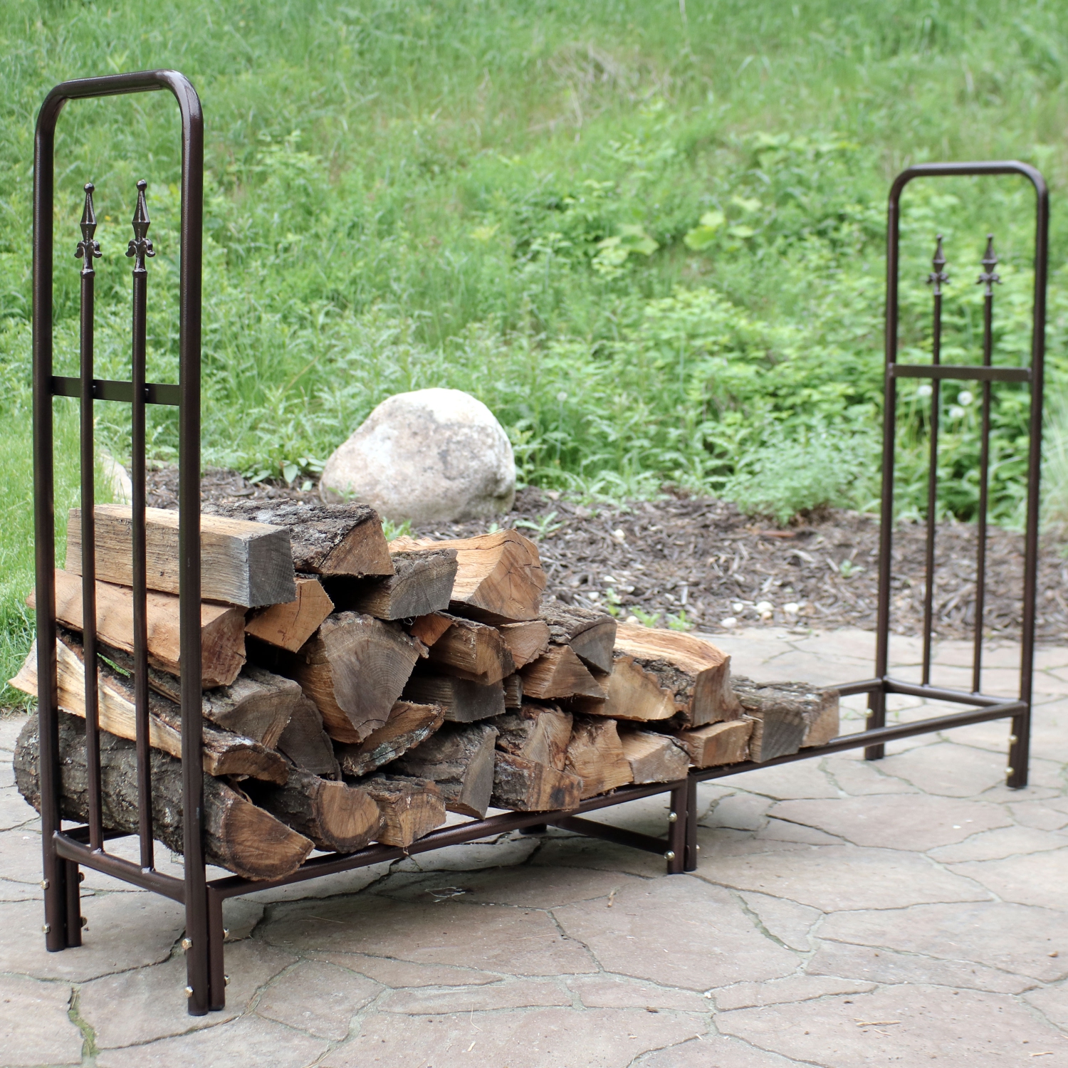 Sunnydaze 6 ft Decorative Steel Firewood Log Rack - Bronze
