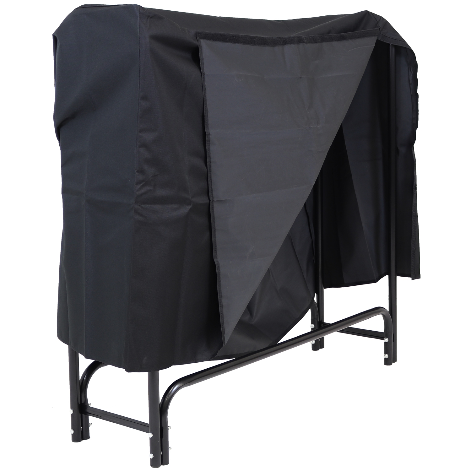 Sunnydaze 4 ft Powder-Coated Steel Firewood Log Rack with Black Cover