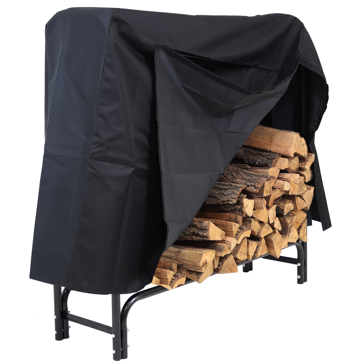 Sunnydaze 4 ft Powder-Coated Steel Firewood Log Rack with Black Cover