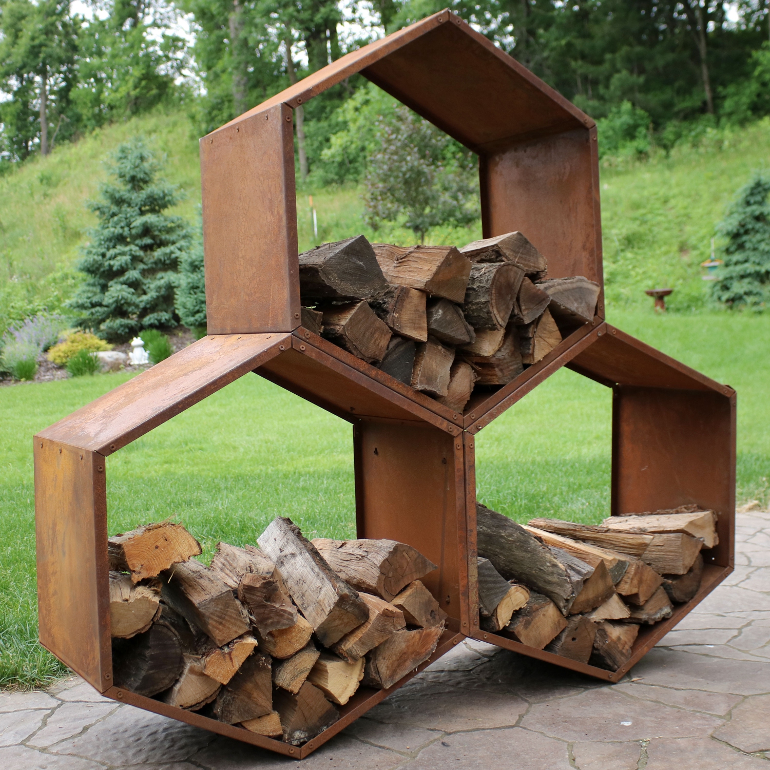 Sunnydaze 30 in Hexagon Rustic Honeycomb Firewood Log Rack - Set of 3