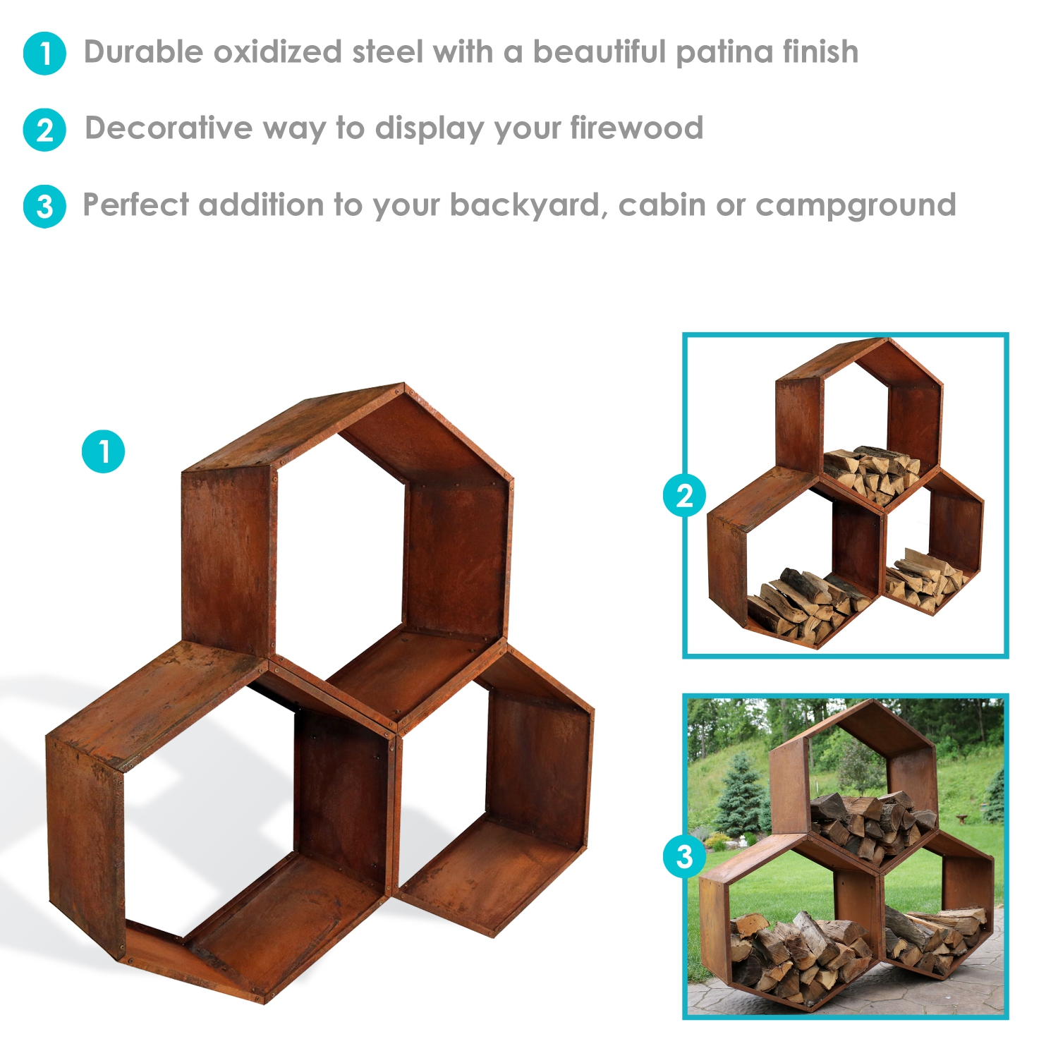 Sunnydaze 30 in Hexagon Rustic Honeycomb Firewood Log Rack - Set of 3