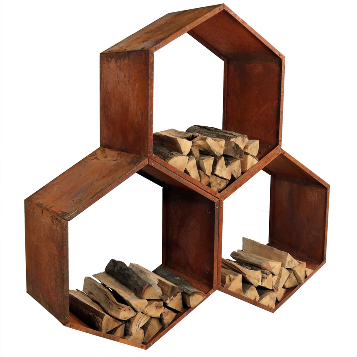 Sunnydaze 30 in Hexagon Rustic Honeycomb Firewood Log Rack - Set of 3