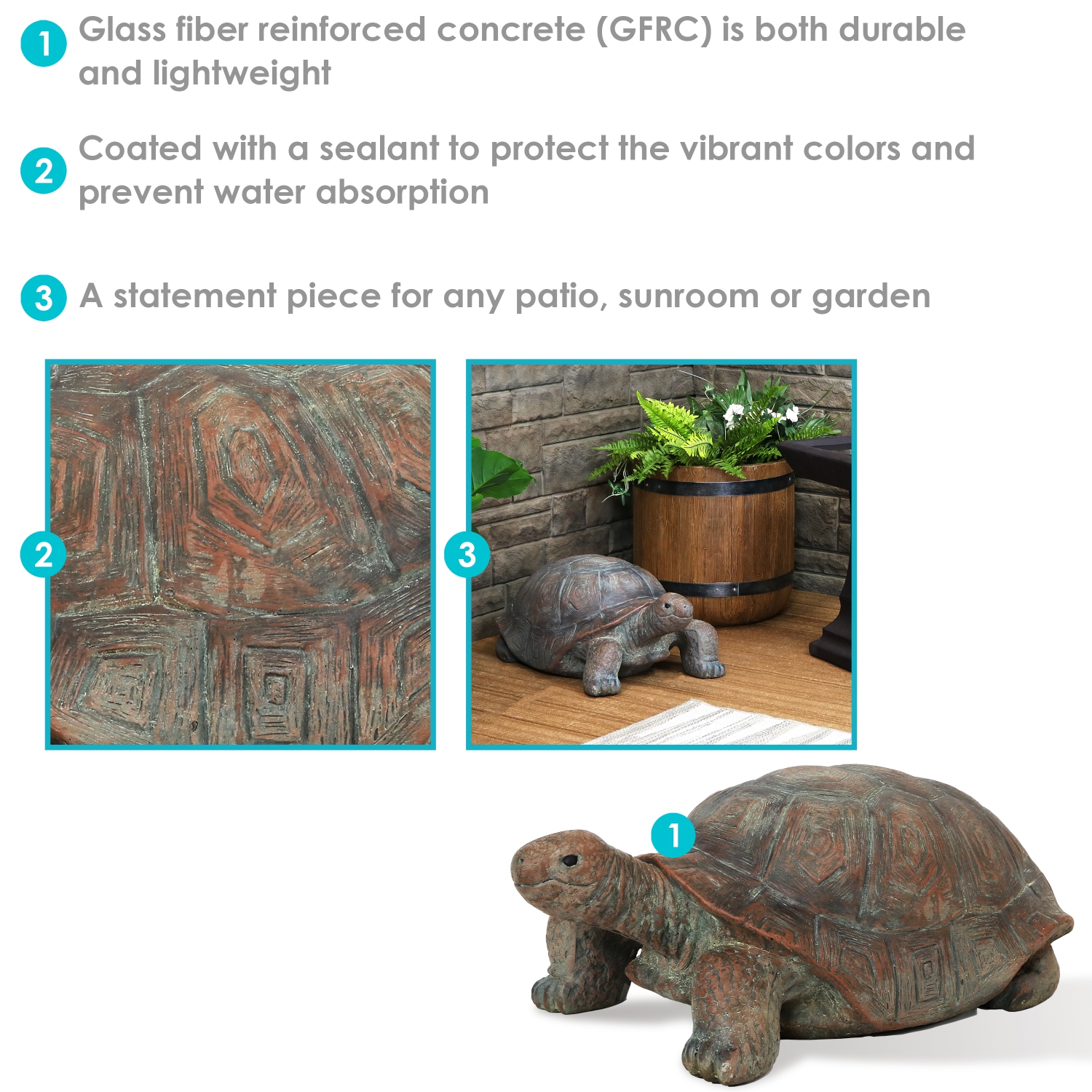 Statue de jardin intérieur/extérieur Tortue de Sunnydaze Talia, 12 po
