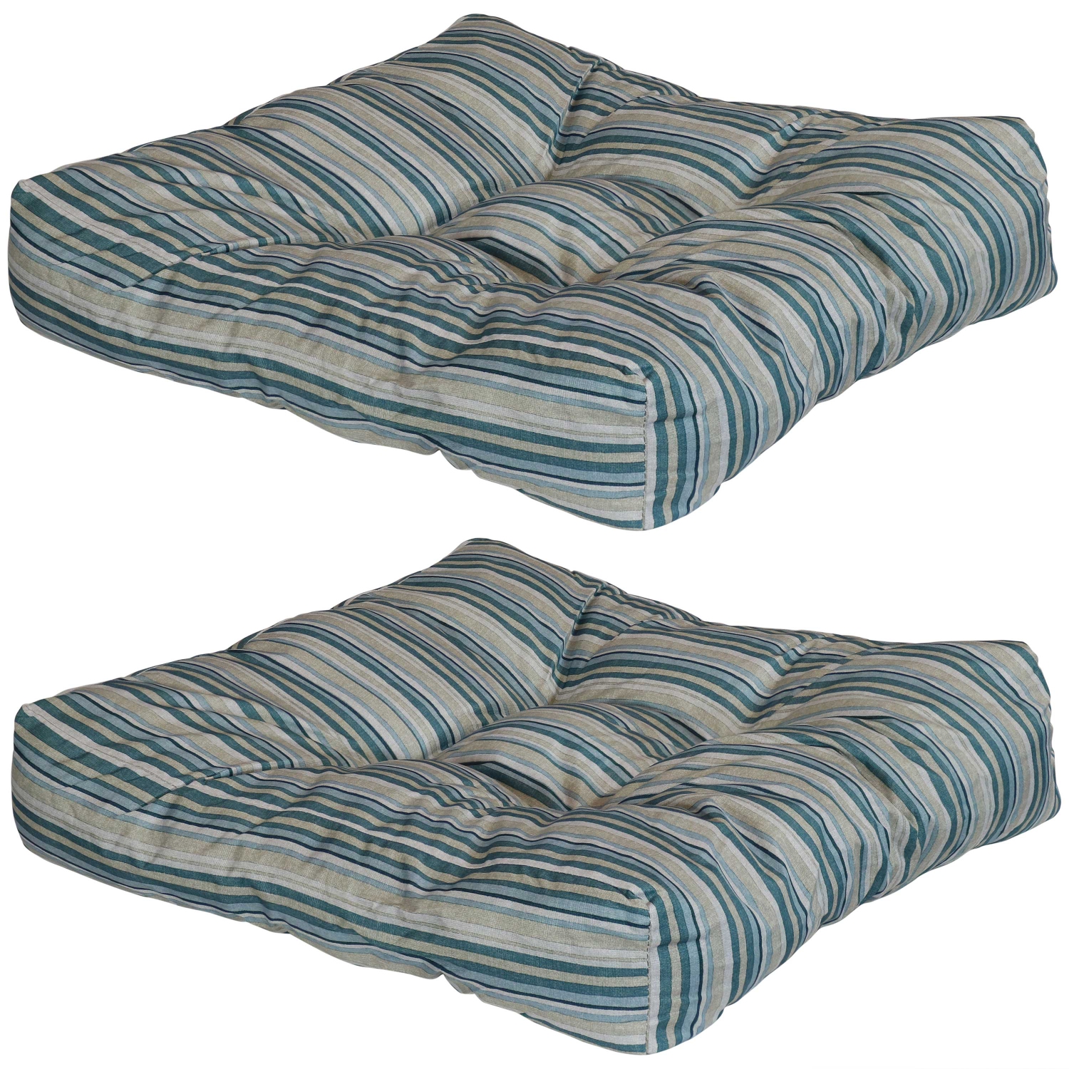 Sunnydaze Outdoor Square Tufted Seat Cushion - Neutral Stripes - Set of 2