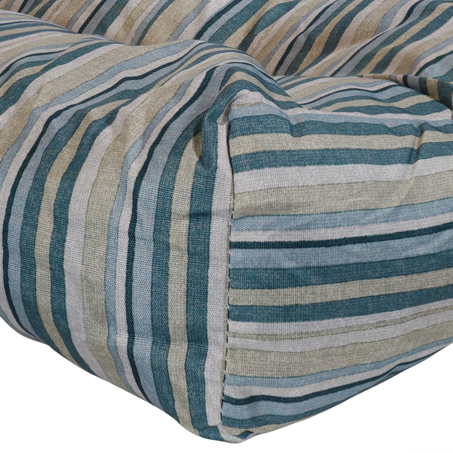 Sunnydaze Outdoor Square Tufted Seat Cushion - Neutral Stripes - Set of 2