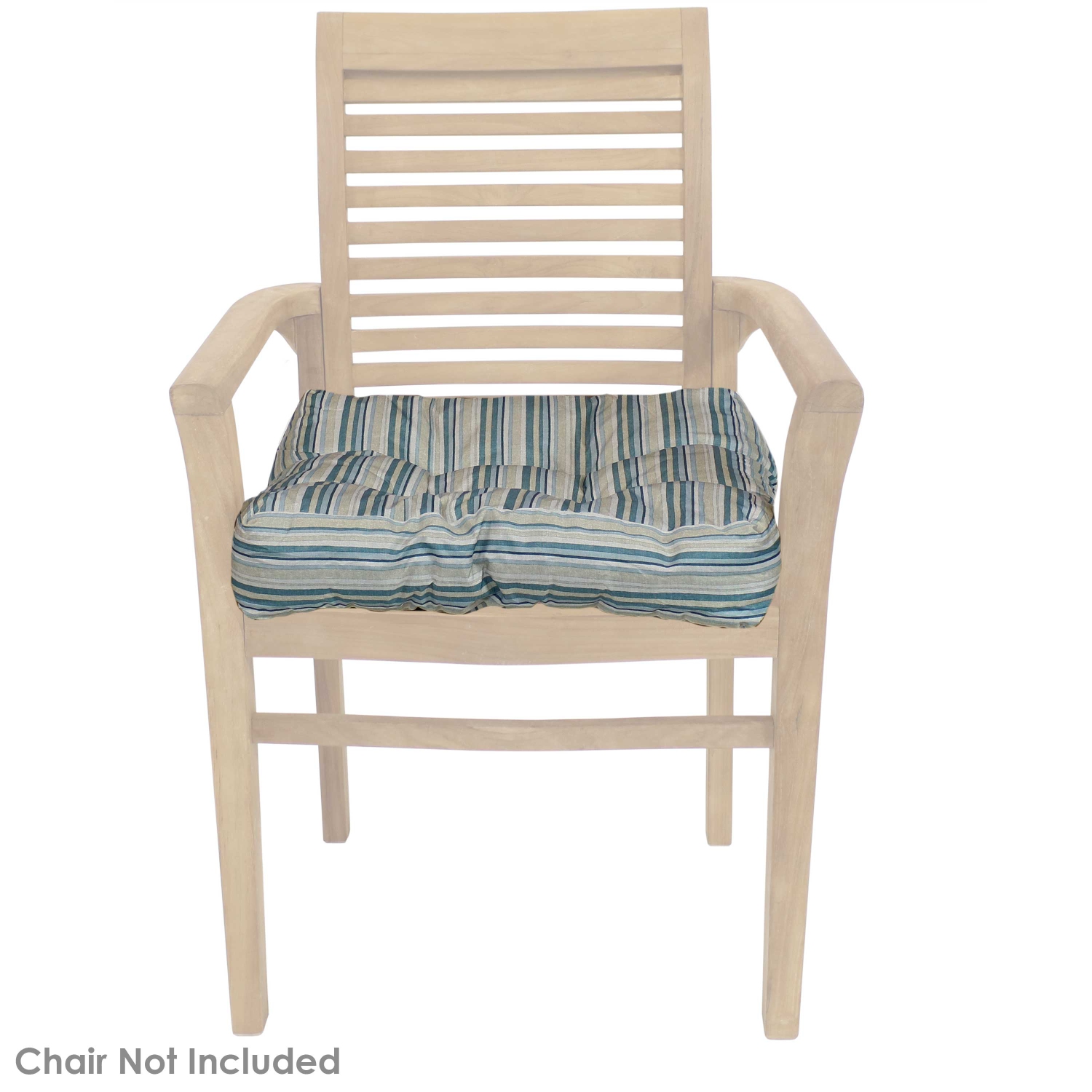 Sunnydaze Outdoor Square Tufted Seat Cushion - Neutral Stripes - Set of 2