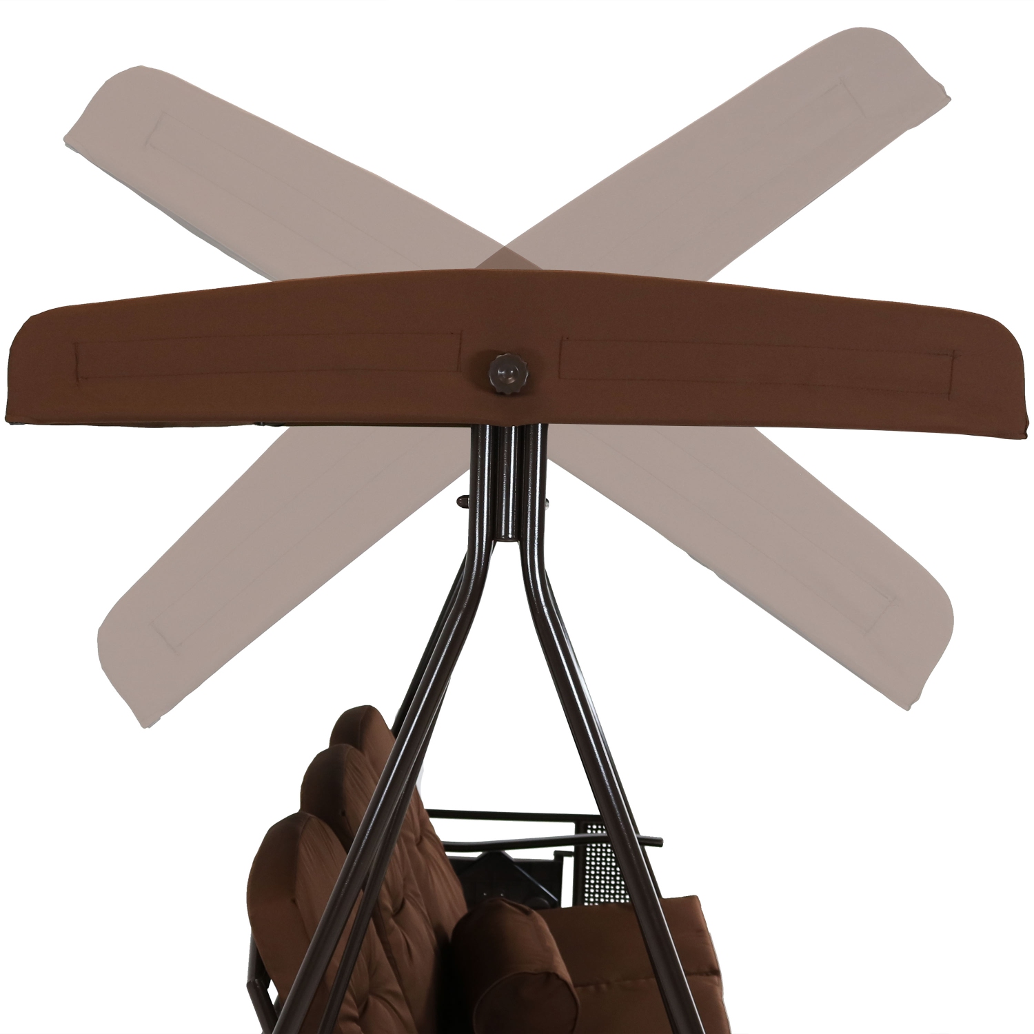 Sunnydaze 3-Person Steel Patio Swing Bench with Side Tables/Canopy - Brown