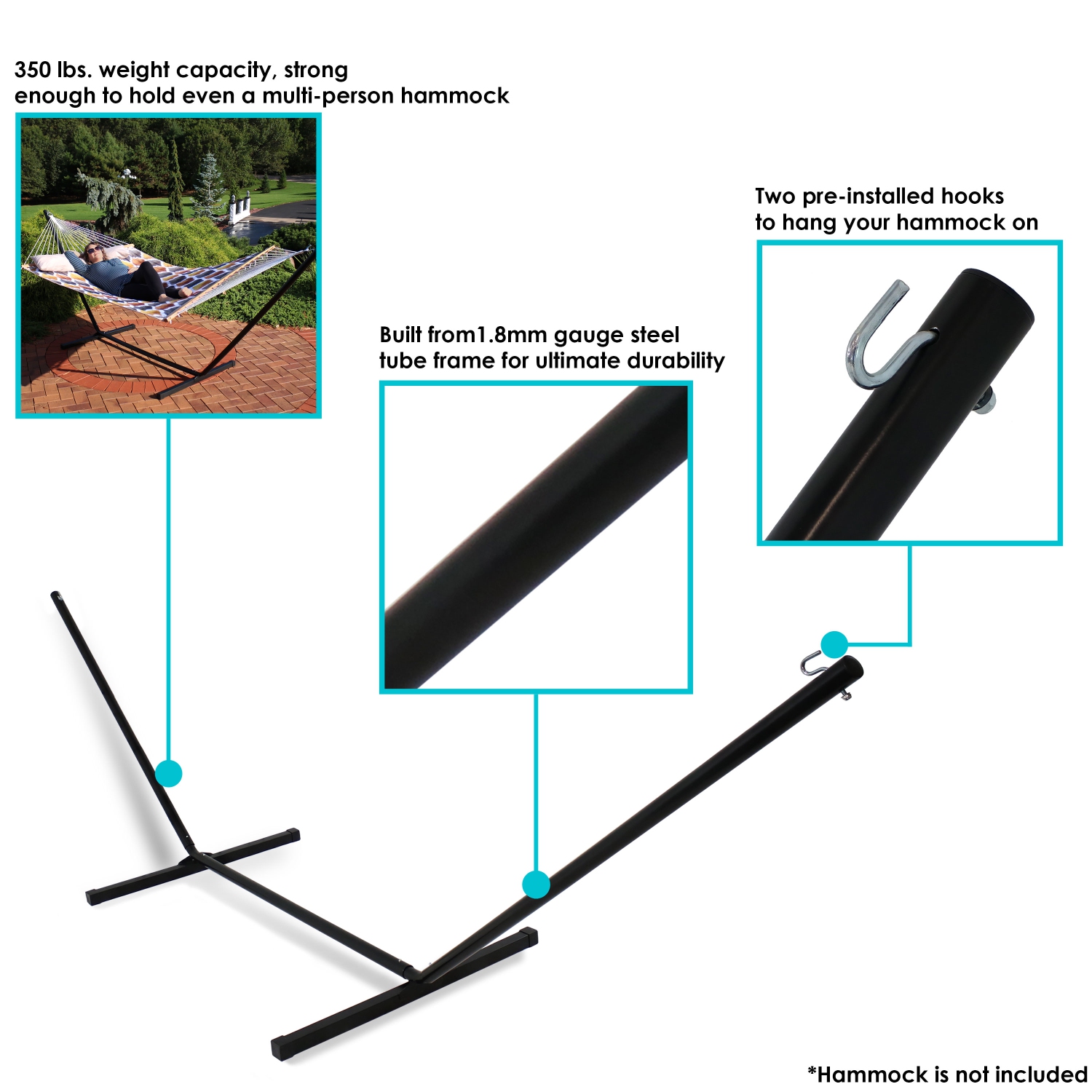 Sunnydaze Powder-Coated Steel Beam Construction Hammock Stand - 12 ft