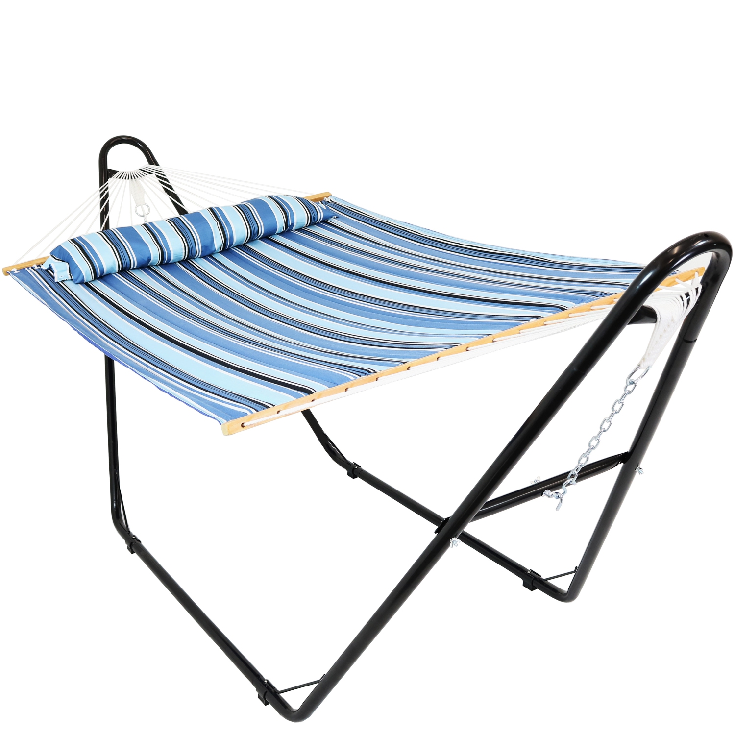 Sunnydaze 2-Person Quilted Hammock with Universal Steel Stand - Misty Beach