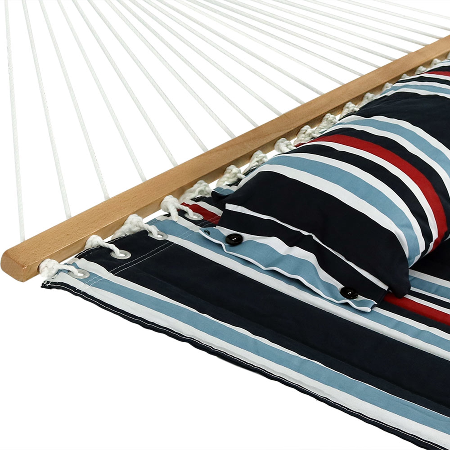 Sunnydaze Large Quilted Fabric Hammock with Steel Stand - Nautical Stripe