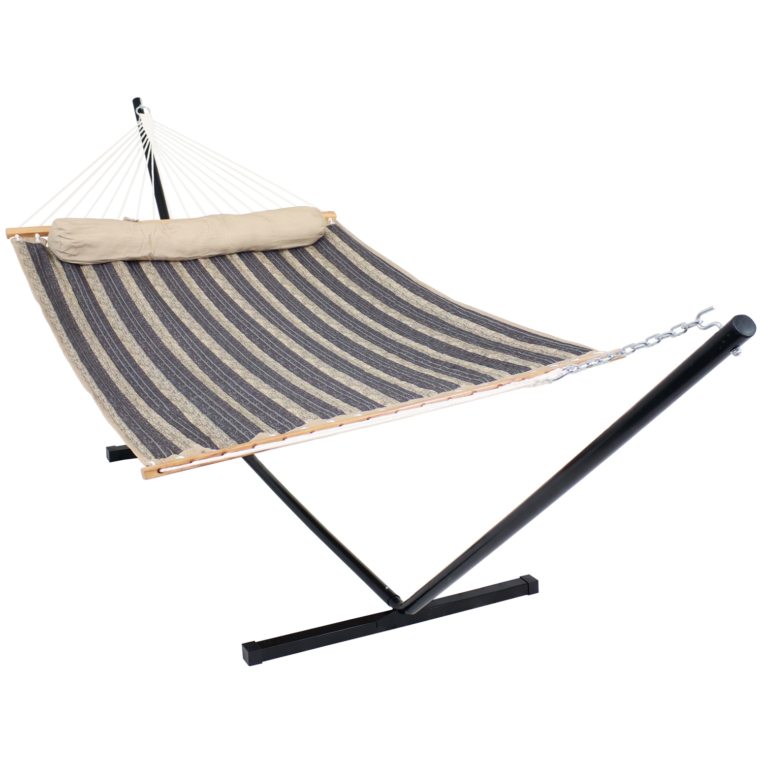 Sunnydaze 2-Person Quilted Fabric Hammock with Steel Stand - Mountainside