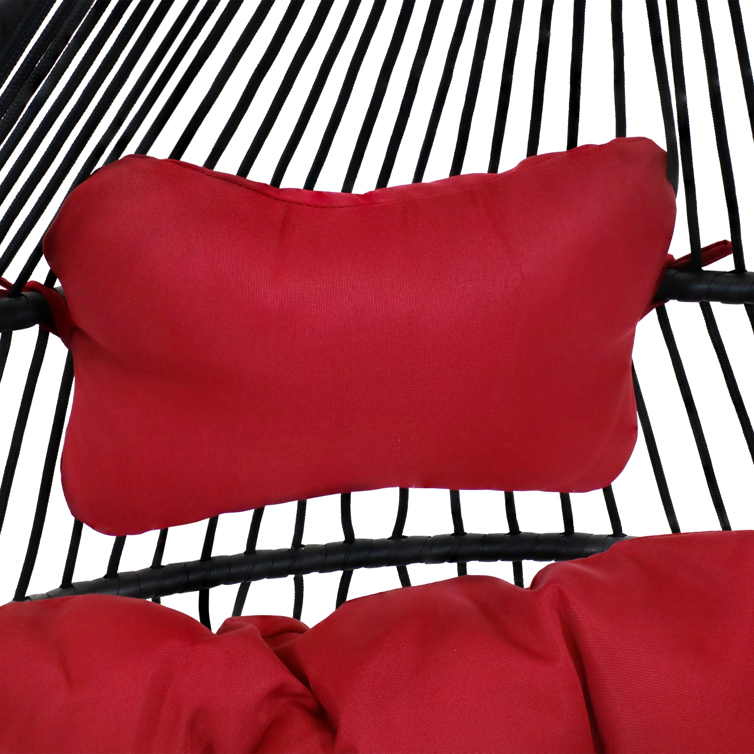 Sunnydaze Black Polyethylene Wicker Hanging Egg Chair with Cushions - Red