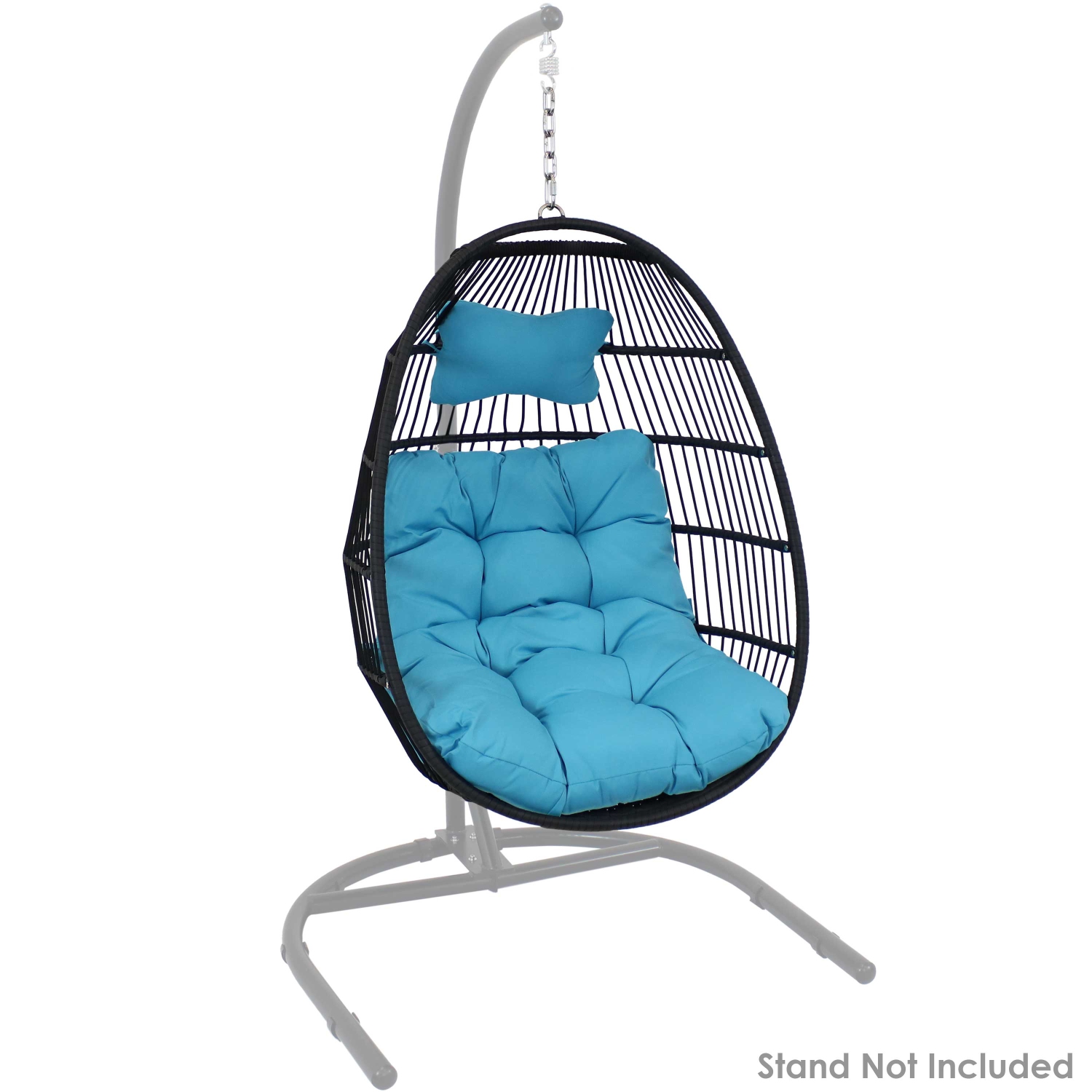 Sunnydaze Black Polyethylene Wicker Hanging Egg Chair with Cushions - Blue