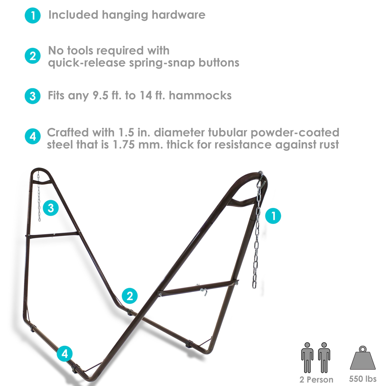 Sunnydaze Powder-Coated Steel Universal Hammock Stand - Bronze - 124 in