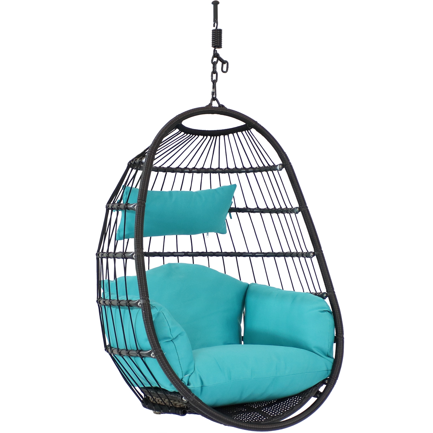 Sunnydaze Resin Wicker Hanging Egg Chair with Polyester Cushions - Blue