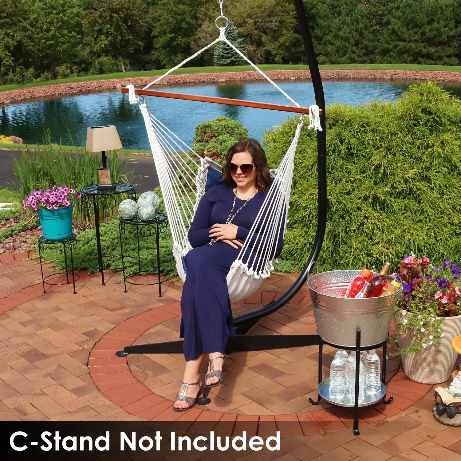 Sunnydaze Polyester Fabric Victorian Hammock Chair with Cushion - Navy Blue