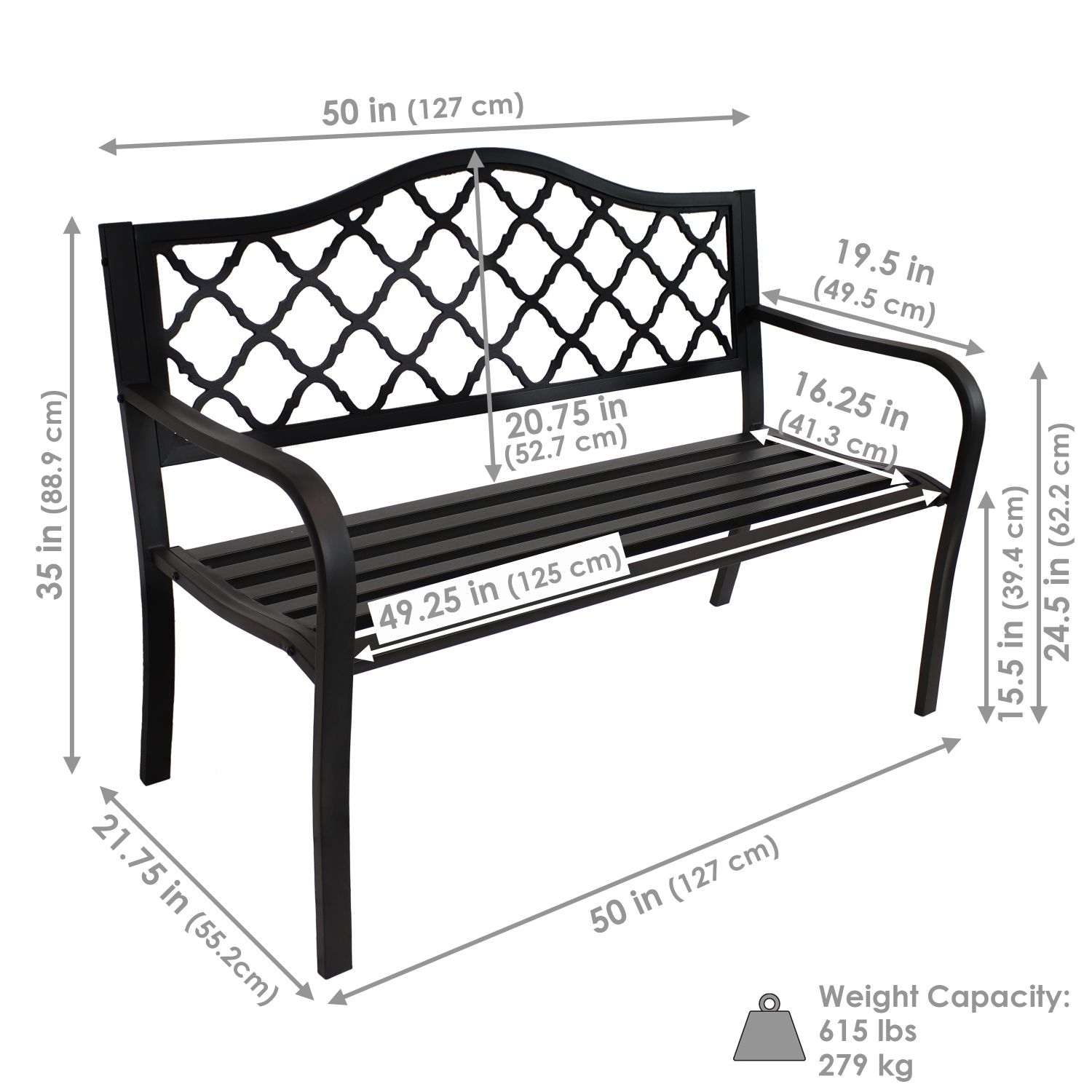 Sunnydaze 2-Person Lattice Cast Iron Outdoor Garden Bench - Black
