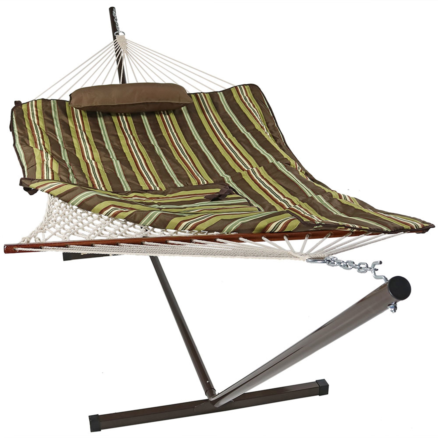 Sunnydaze 2-Person Rope Hammock with Steel Stand and Pad/Pillow - Desert
