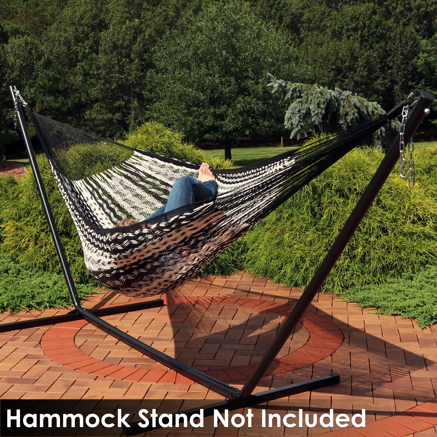 Sunnydaze 2-Person Cotton and Nylon Woven Fabric Hammock - Black and White