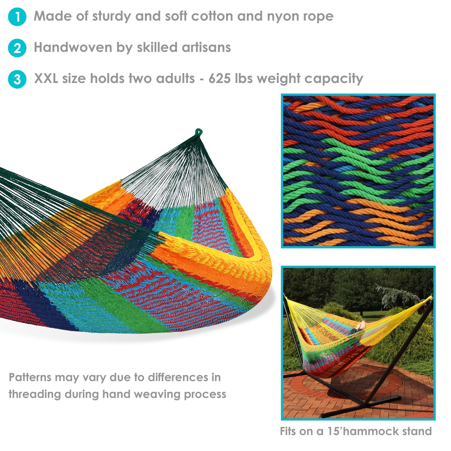 Sunnydaze 2-Person Cotton and Nylon Woven Fabric Hammock - Multi-Color