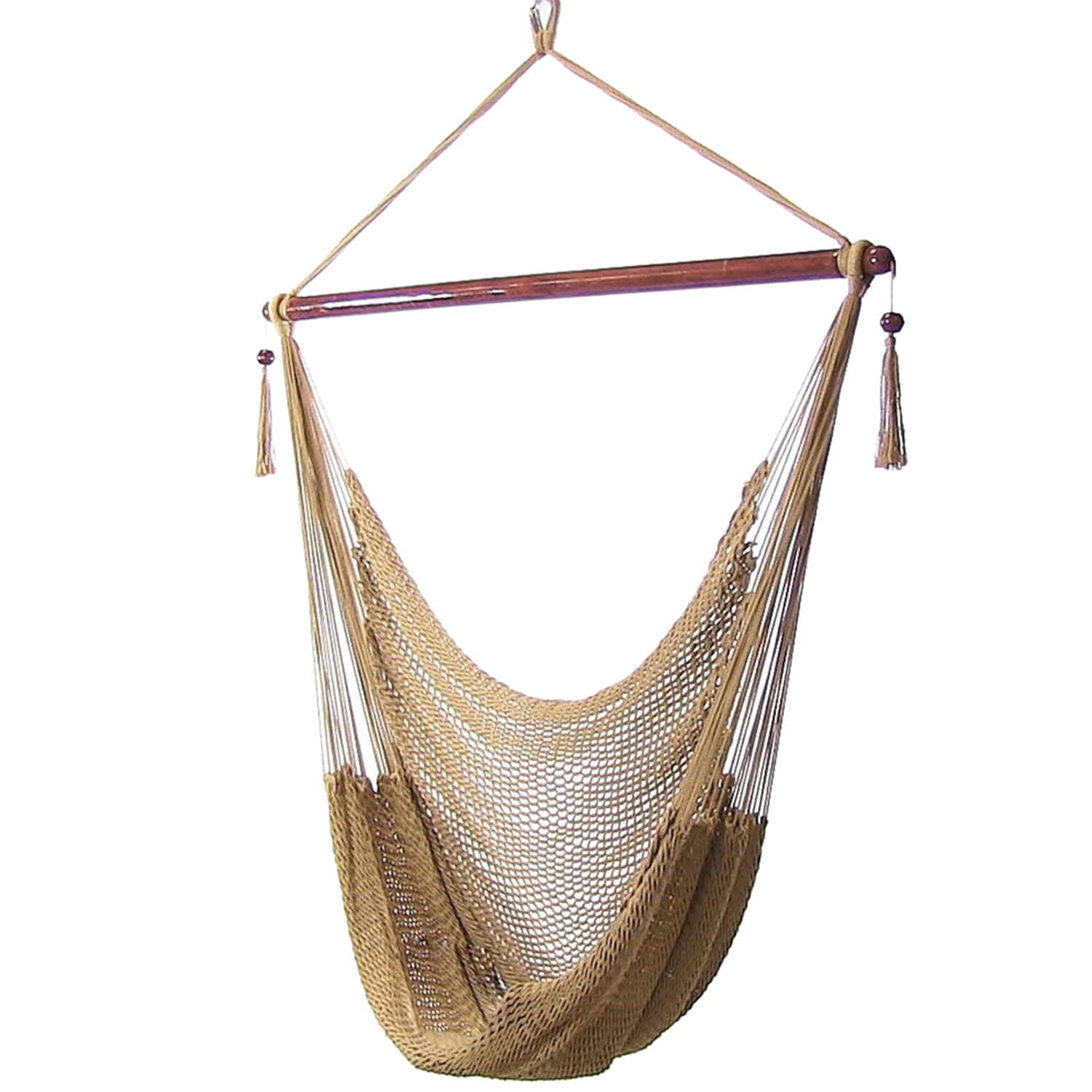 Sunnydaze Extra Large Polyester Rope Hammock Chair and Spreader Bar - Tan