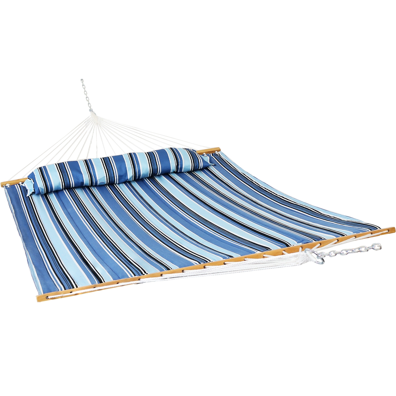 Sunnydaze Large Quilted Hammock with Spreader Bar and Pillow - Misty Beach