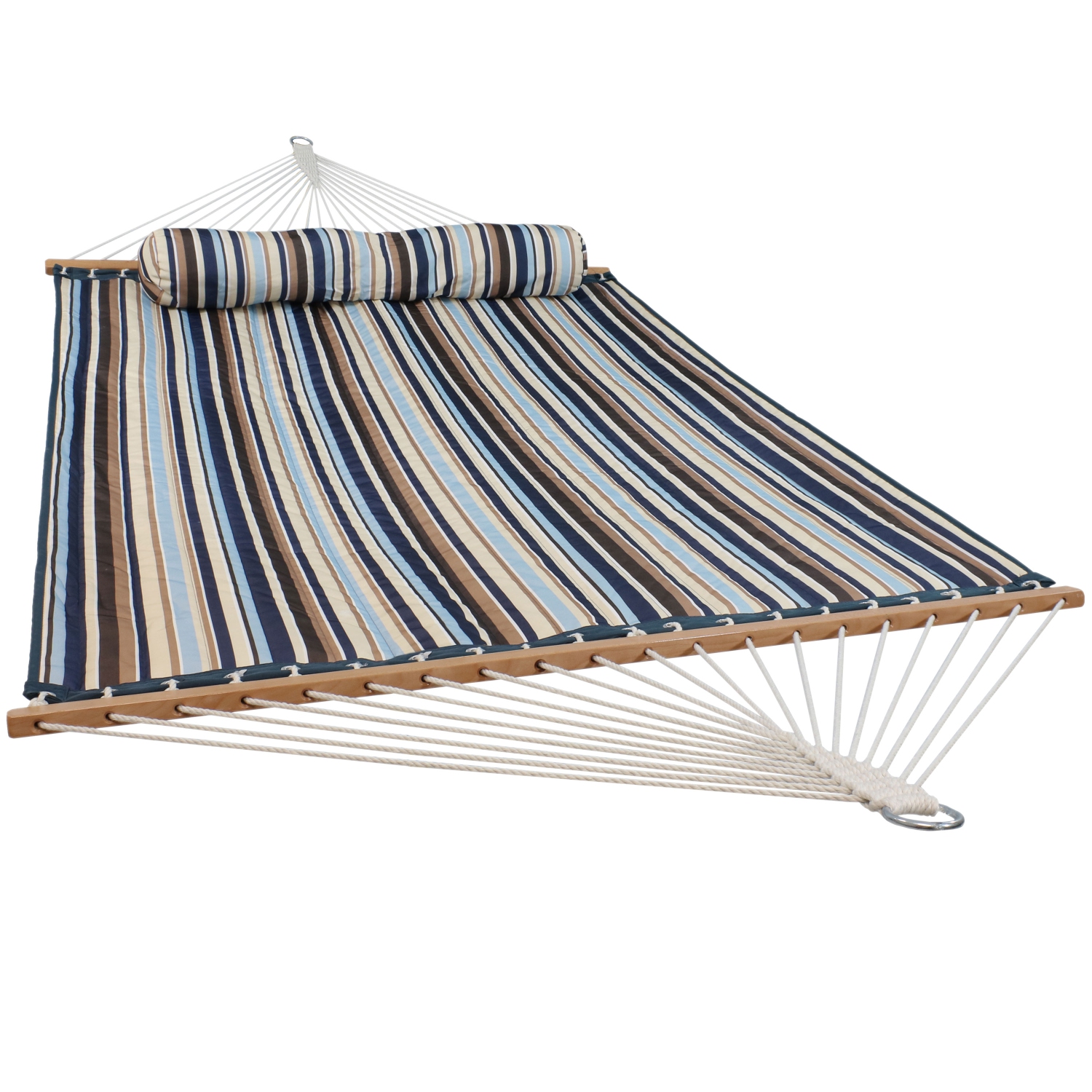Sunnydaze Large Quilted Hammock with Spreader Bar and Pillow - Ocean Isle