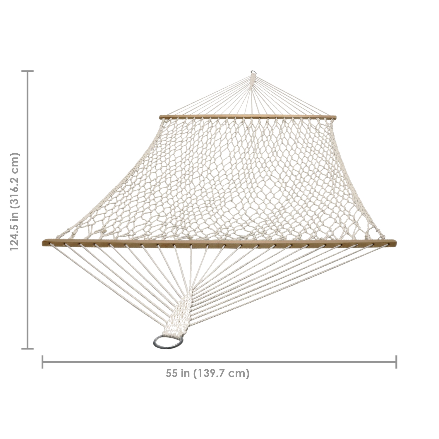 Sunnydaze 2-Person Cotton Rope Hammock with Spreader Bars - Natural