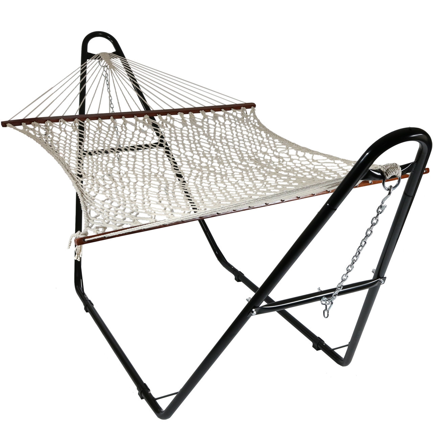 Sunnydaze Large Cotton Hammock with Universal Steel Stand - Calming Desert