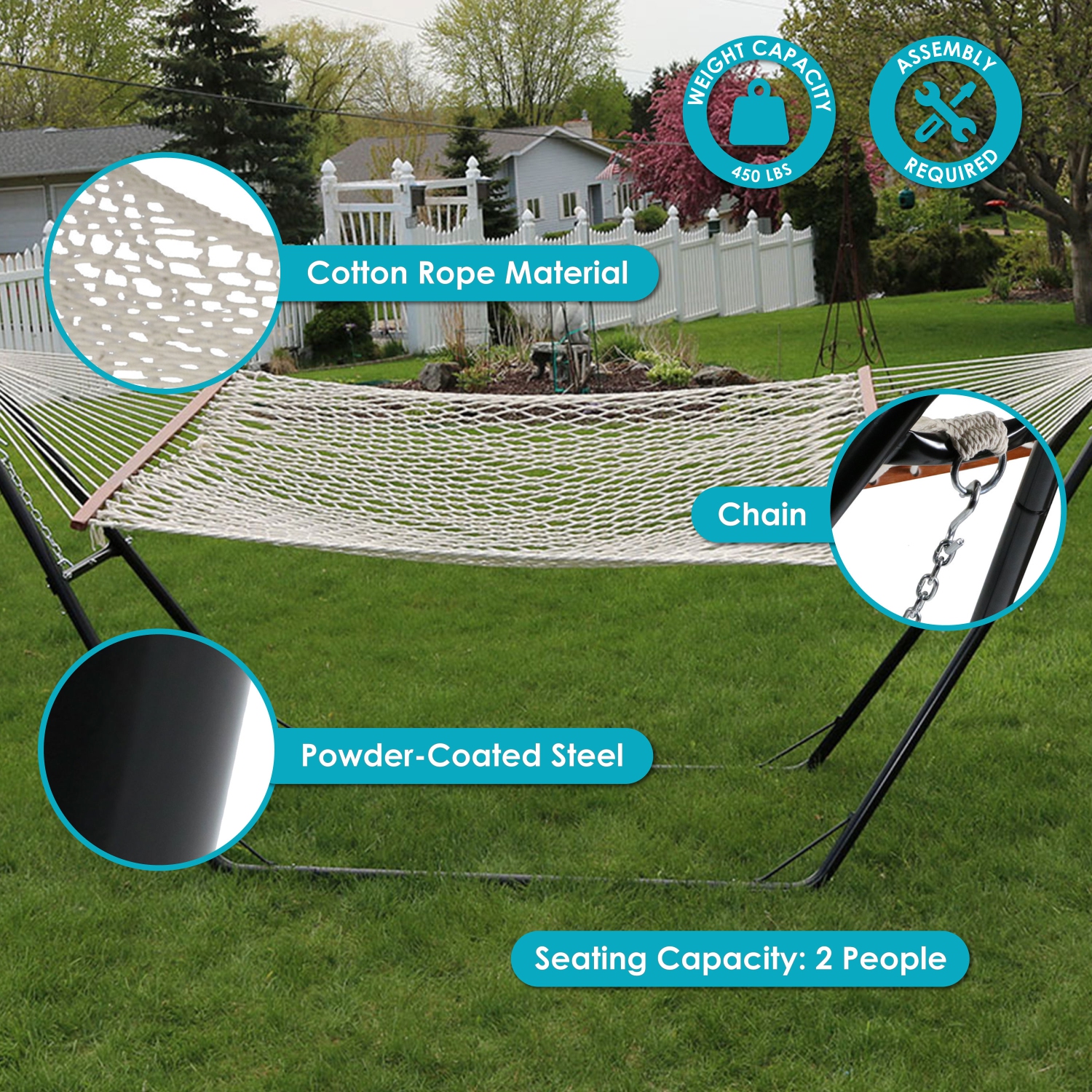 Sunnydaze Large Cotton Hammock with Universal Steel Stand - Calming Desert