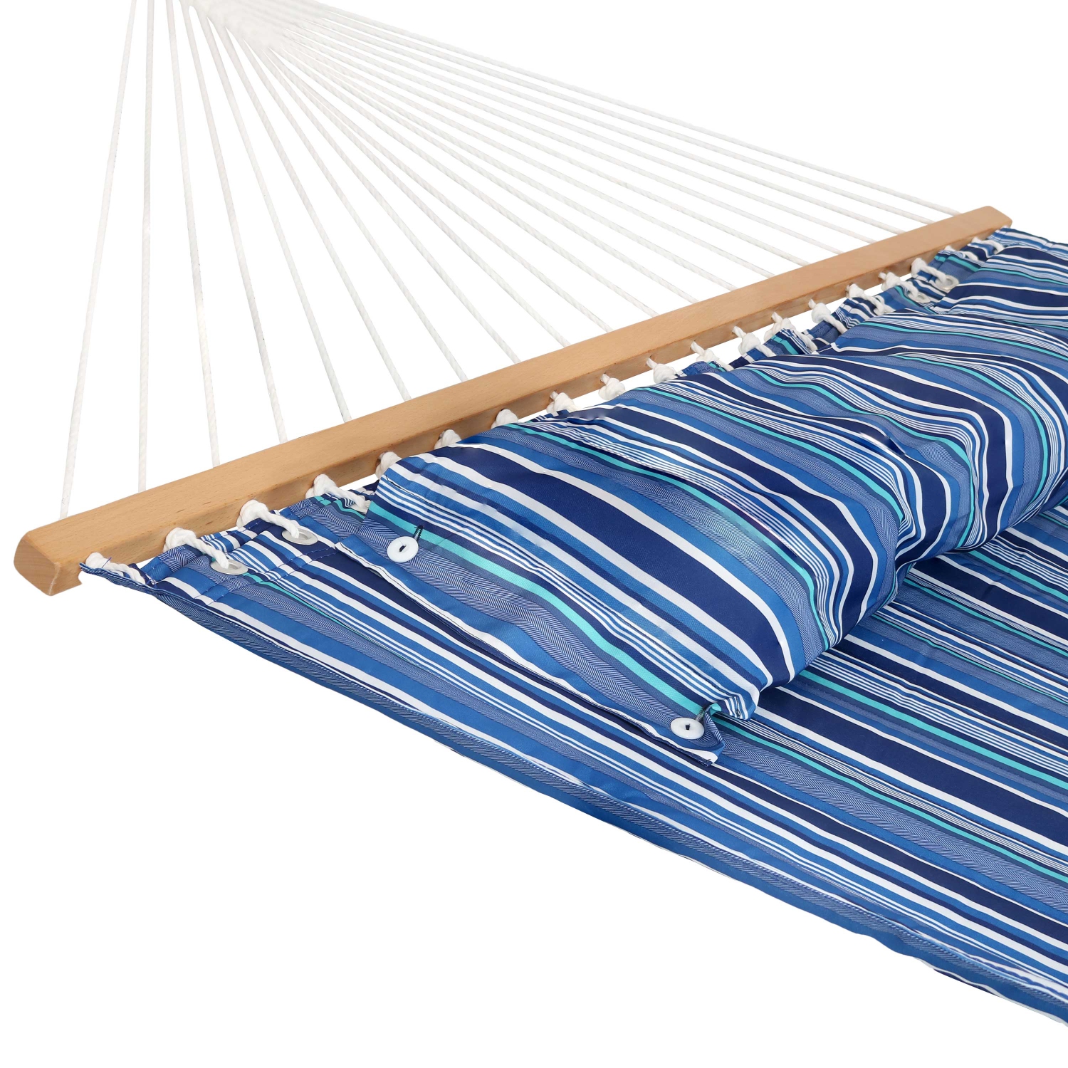 Sunnydaze Large Quilted Hammock with Spreader Bar and Pillow - Blue Stripe