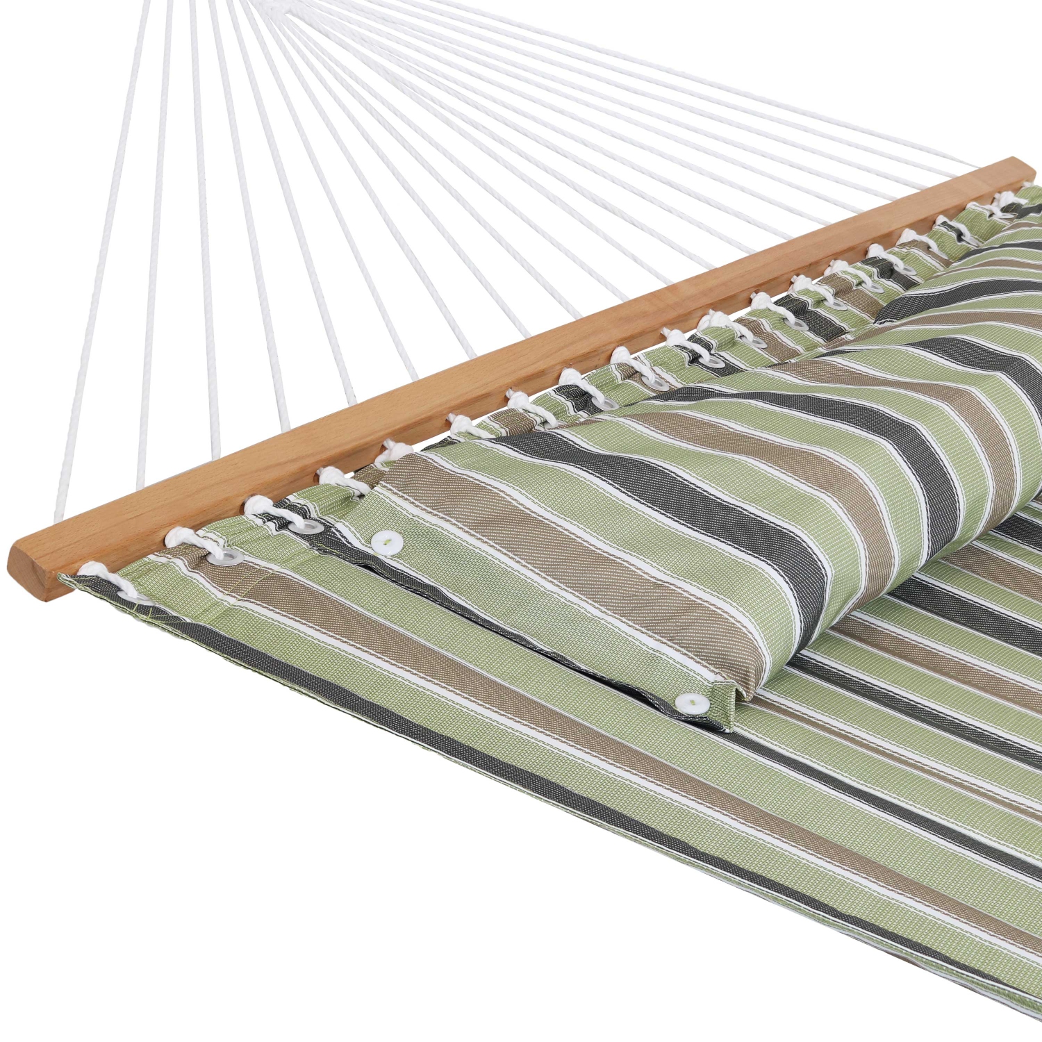 Sunnydaze Large Quilted Hammock with Spreader Bar and Pillow - Khaki Stripe