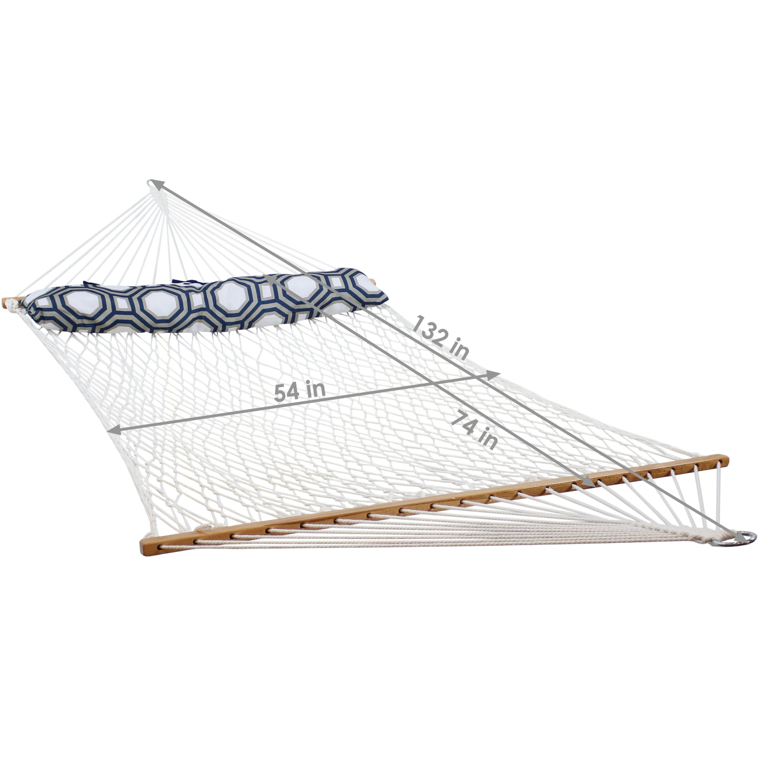 Sunnydaze Large Polyester Rope Hammock with Spreader Bar and Pillow - White