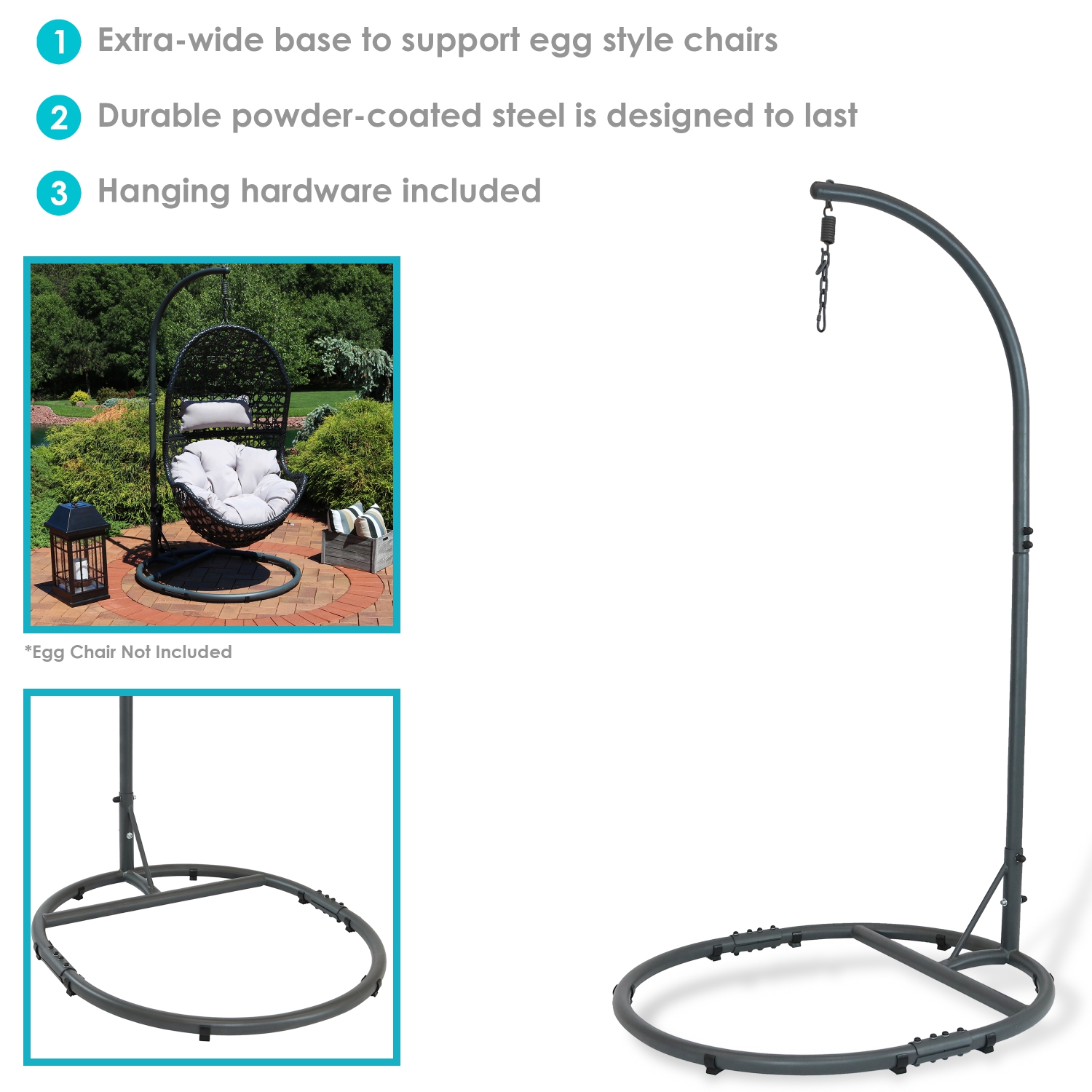 Sunnydaze Rounded Base Powder-Coated Steel Egg Chair Stand - 76 in