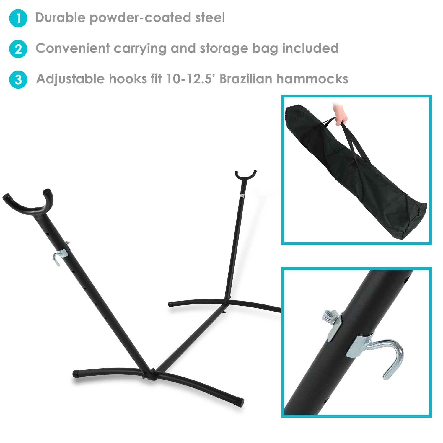 Sunnydaze Steel Hammock Stand with Carrying Case - Black - 100 in