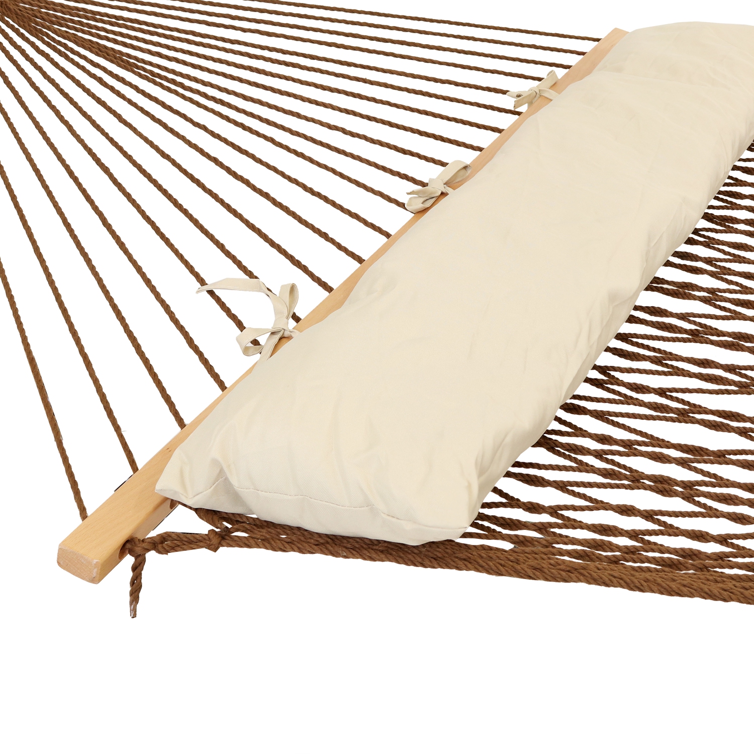 Sunnydaze Large Polyester Rope Hammock with Spreader Bar and Pillow - Brown