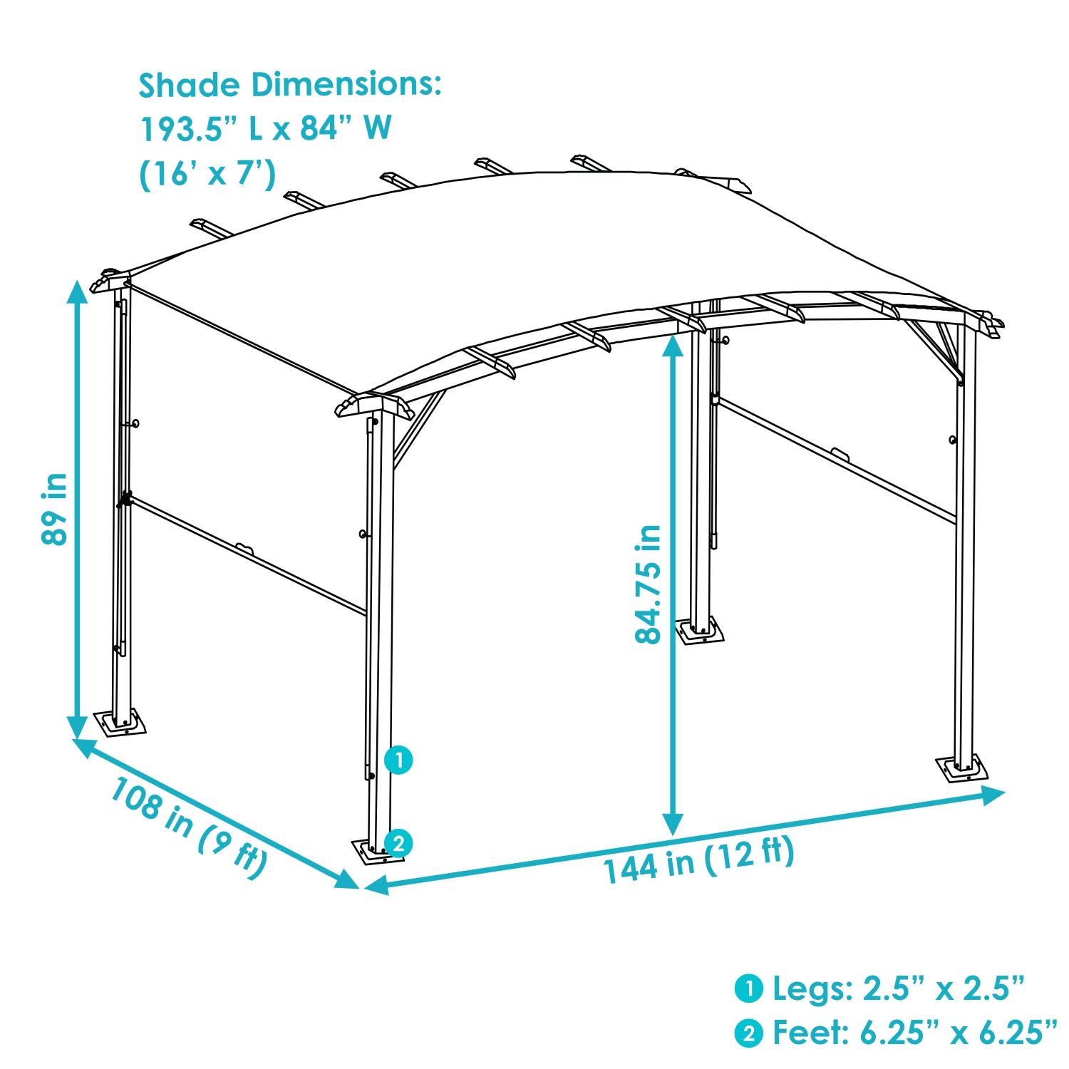 Sunnydaze 9 ft x 12 ft Metal Arched Pergola with Retractable Canopy - Gray