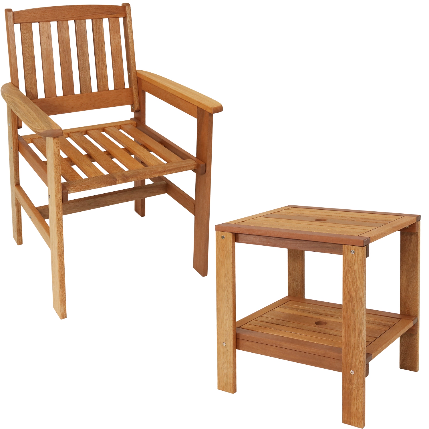 Sunnydaze Meranti Wood 3-Piece Patio Conversation Set with 2 Chairs
