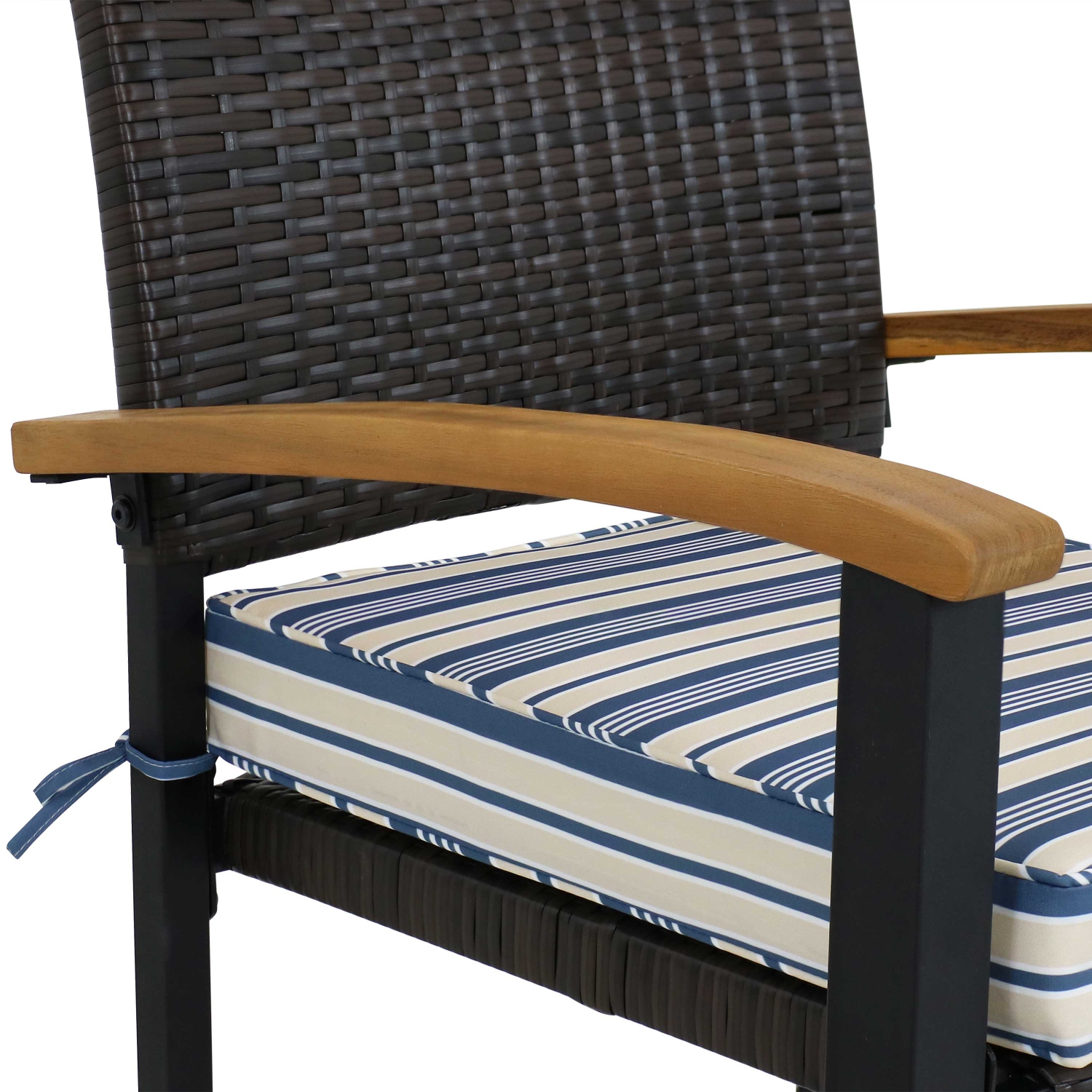 Sunnydaze Carlow Resin Wicker 7-Piece Patio Dining Set - Brown/Blue Stripe