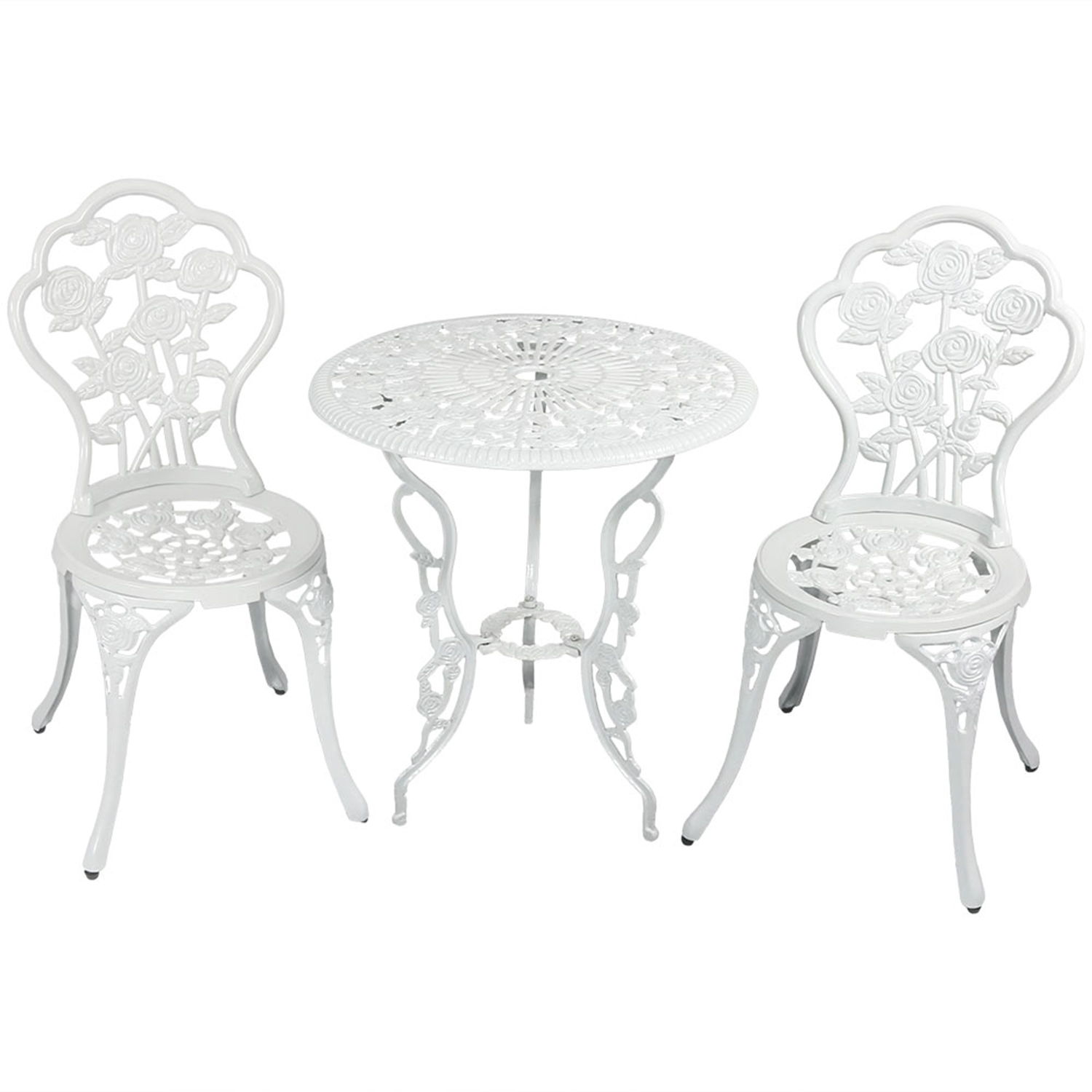 Sunnydaze Flower Design Cast Aluminum 3-Piece Patio Bistro Set - White