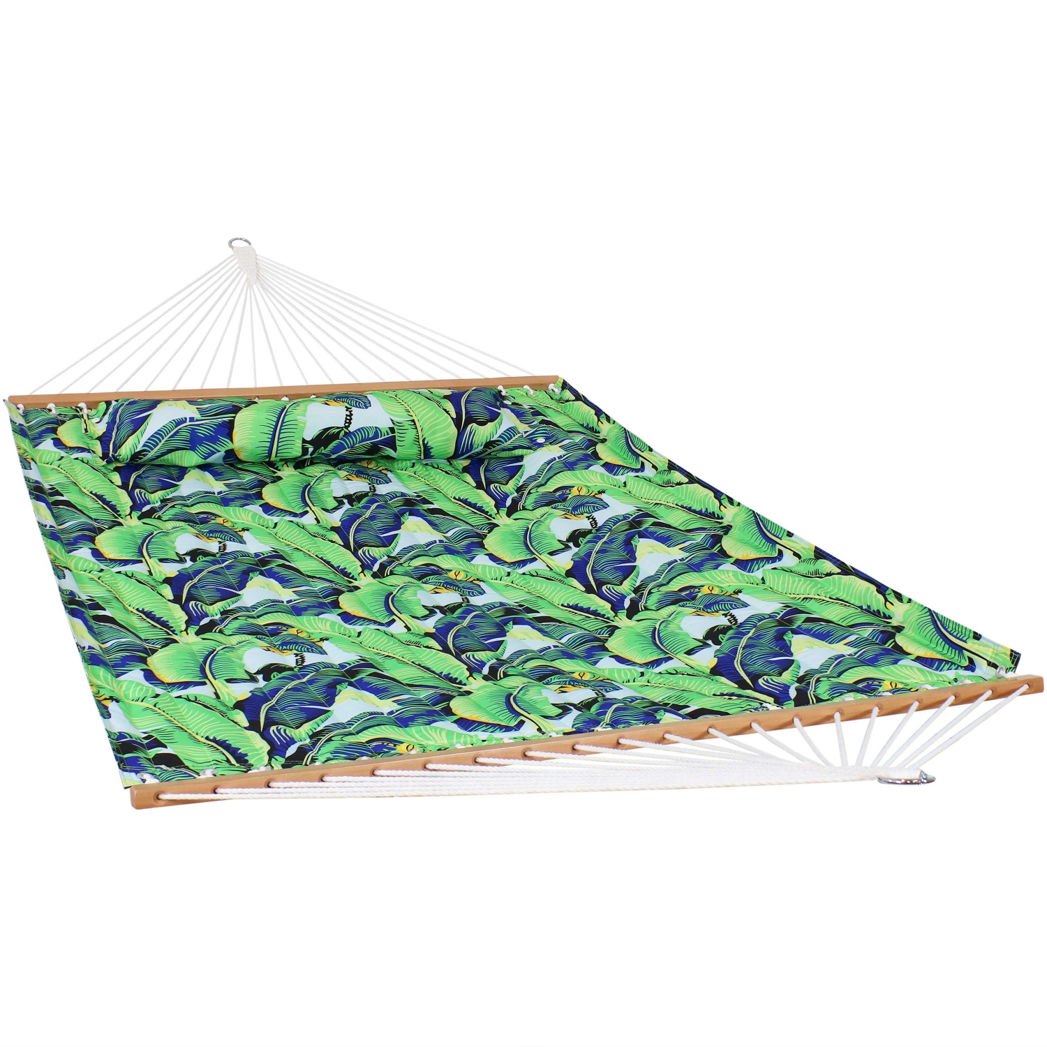 Sunnydaze Large Quilted Hammock with Spreader Bar and Pillow - Exotic Green
