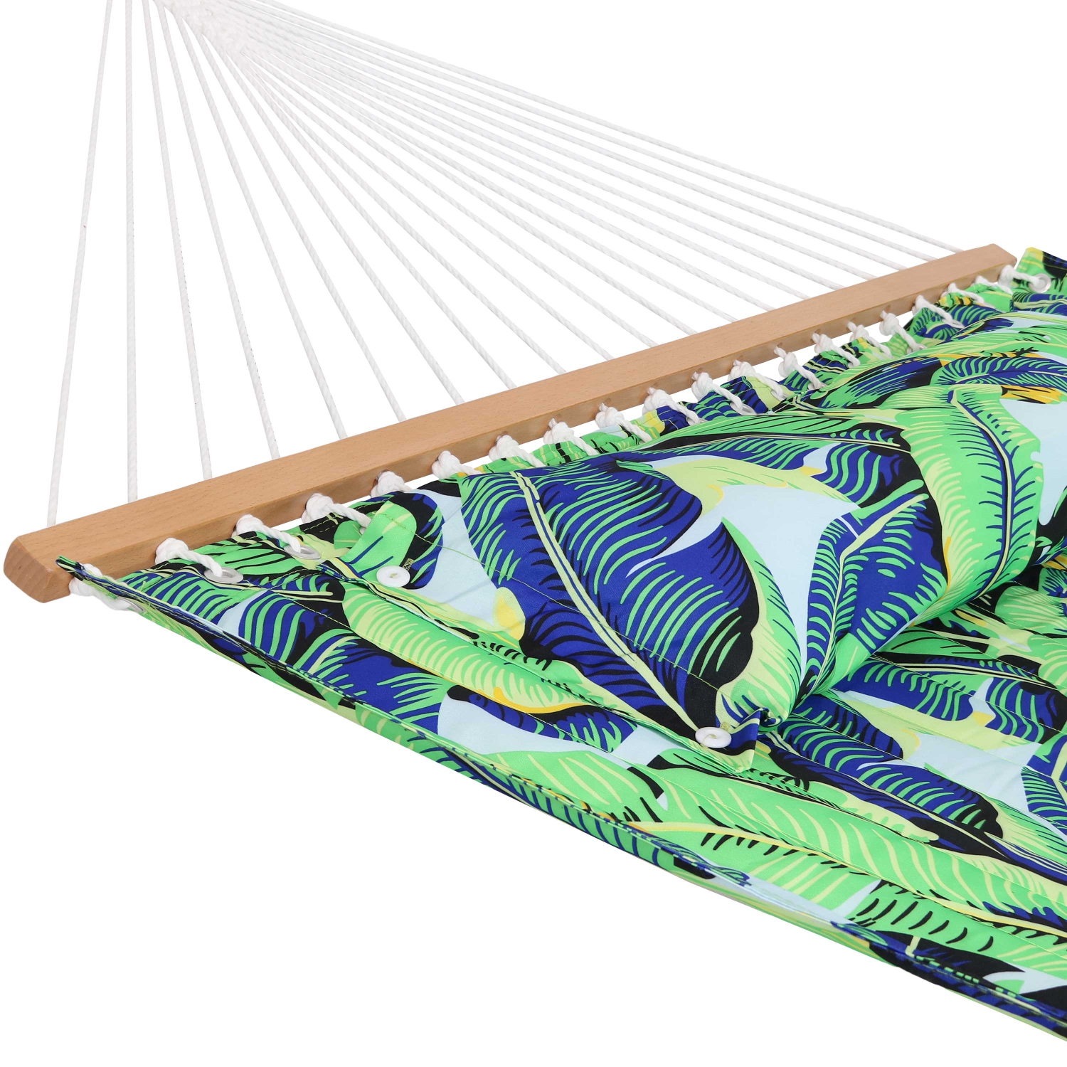 Sunnydaze Large Quilted Hammock with Spreader Bar and Pillow - Exotic Green