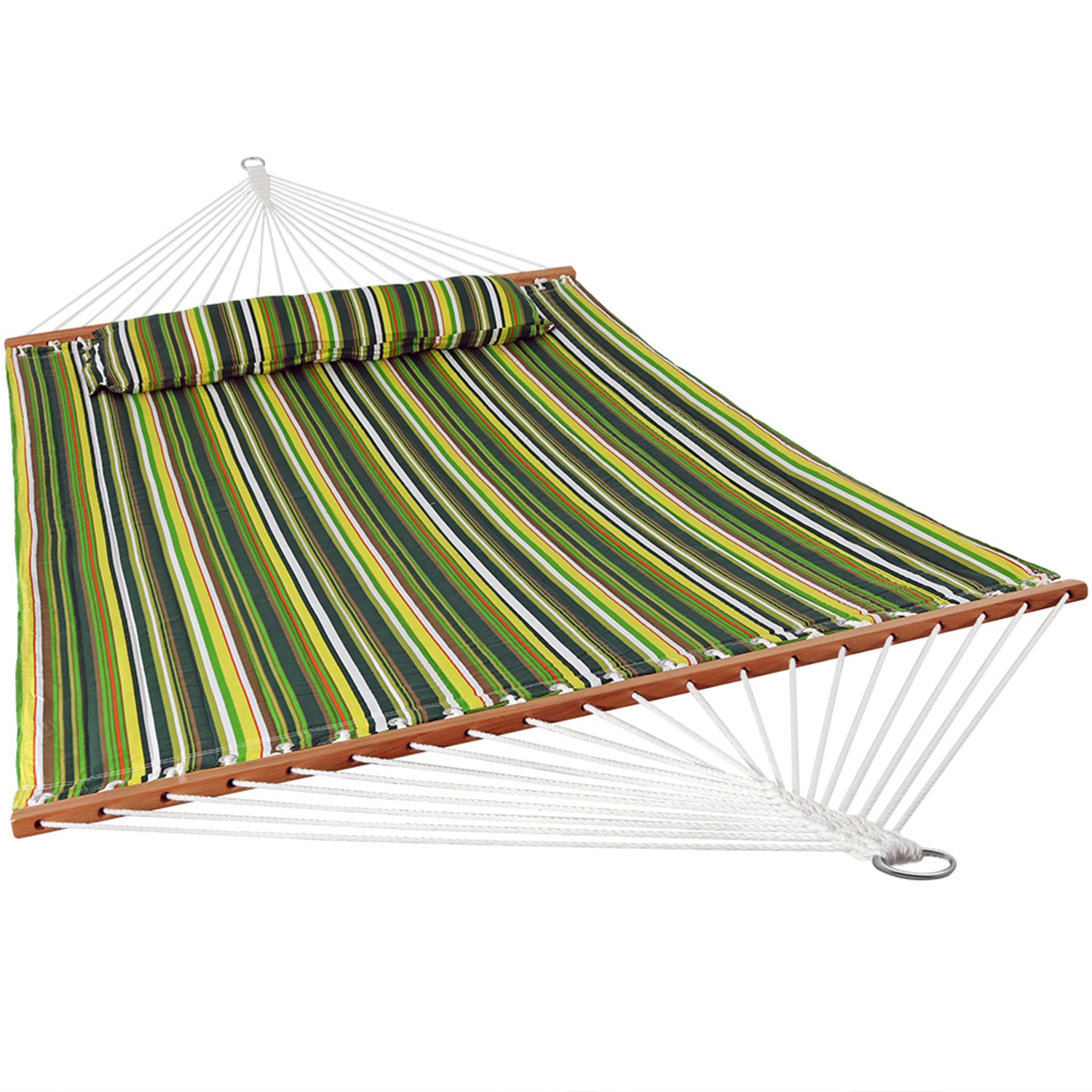 Sunnydaze Large Quilted Hammock with Spreader Bar and Pillow - Melon Stripe