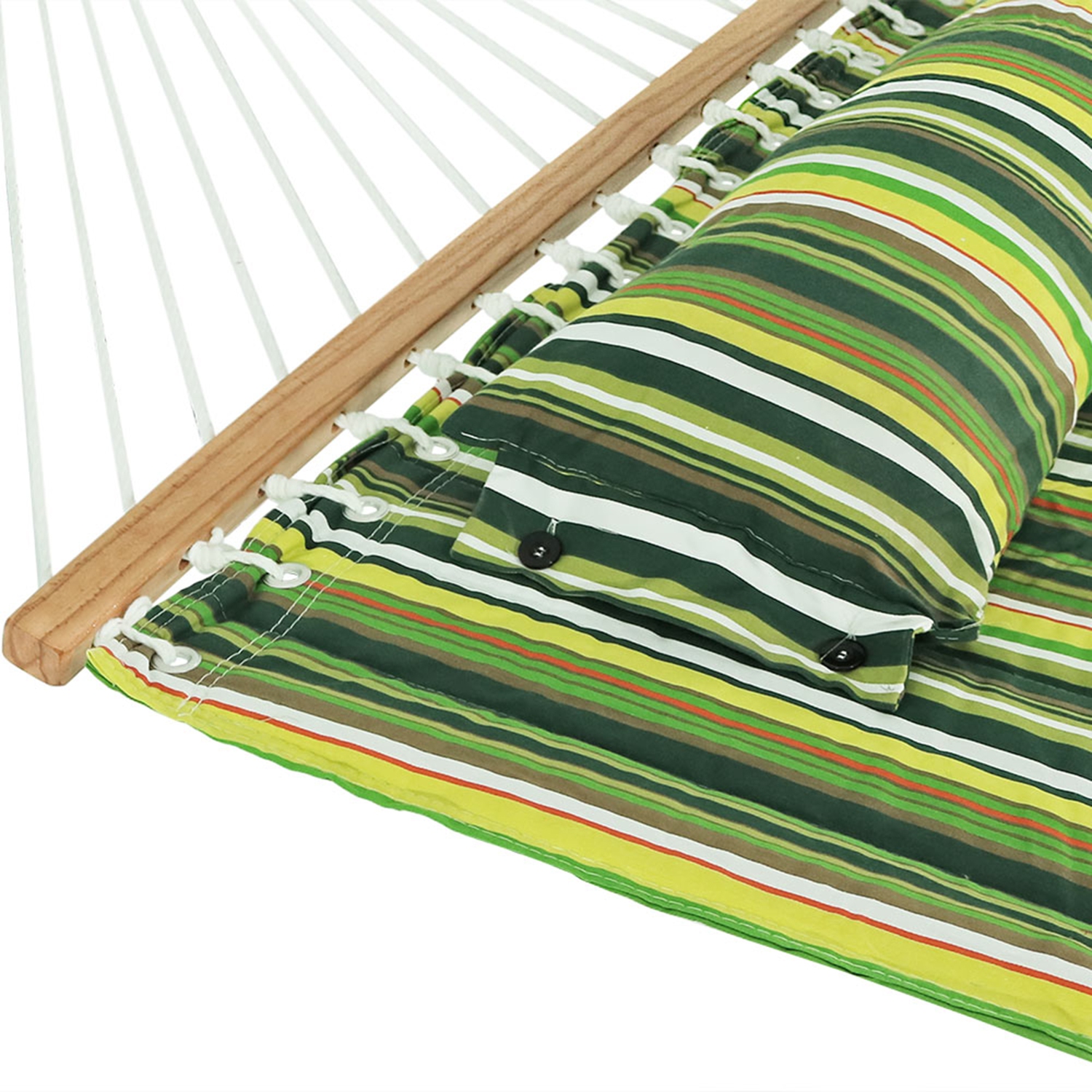 Sunnydaze Large Quilted Hammock with Spreader Bar and Pillow - Melon Stripe