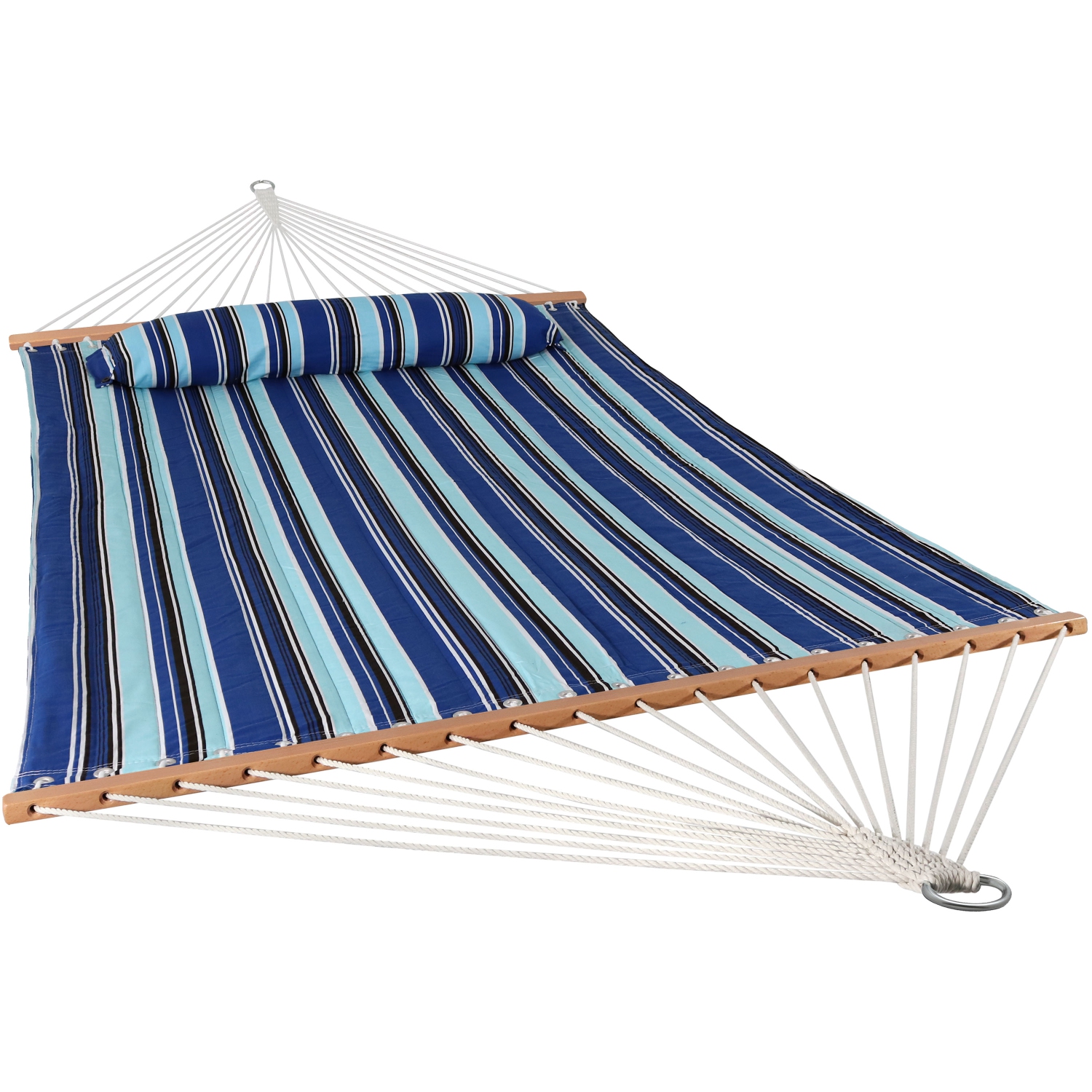 Sunnydaze Large Quilted Fabric Hammock with Spreader Bar and Pillow - Beach
