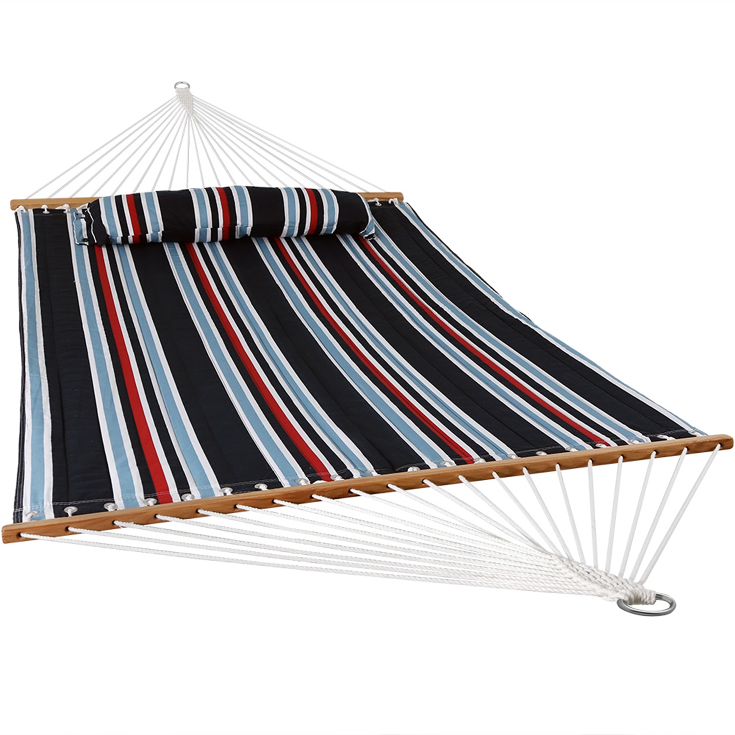 Sunnydaze Large Quilted Fabric Hammock with Spreader Bars - Nautical Stripe