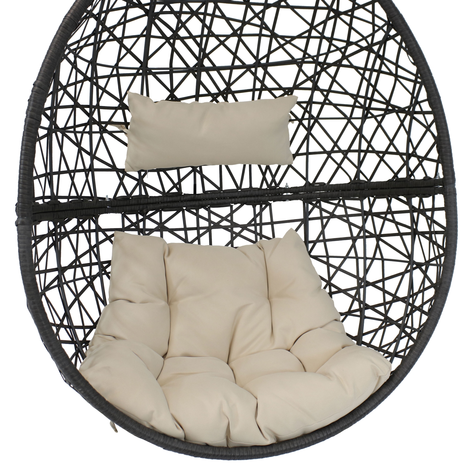 Sunnydaze Black Resin Wicker Hanging Egg Chair with Cushions - Beige